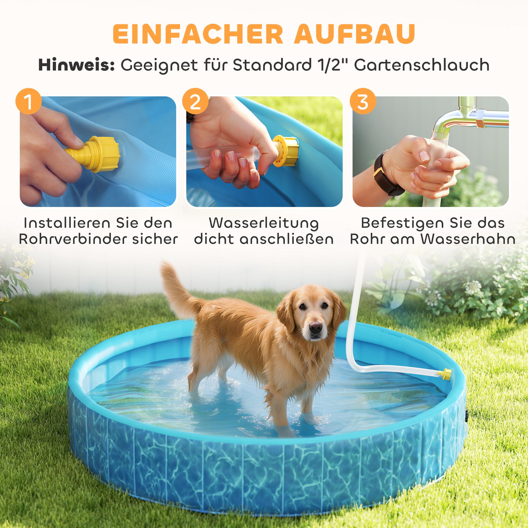 PawHut Hundepool Faltbar Planschbecken mit Brunnen- und Wasserpolsterdesign Ø160 x 30 cm Blau