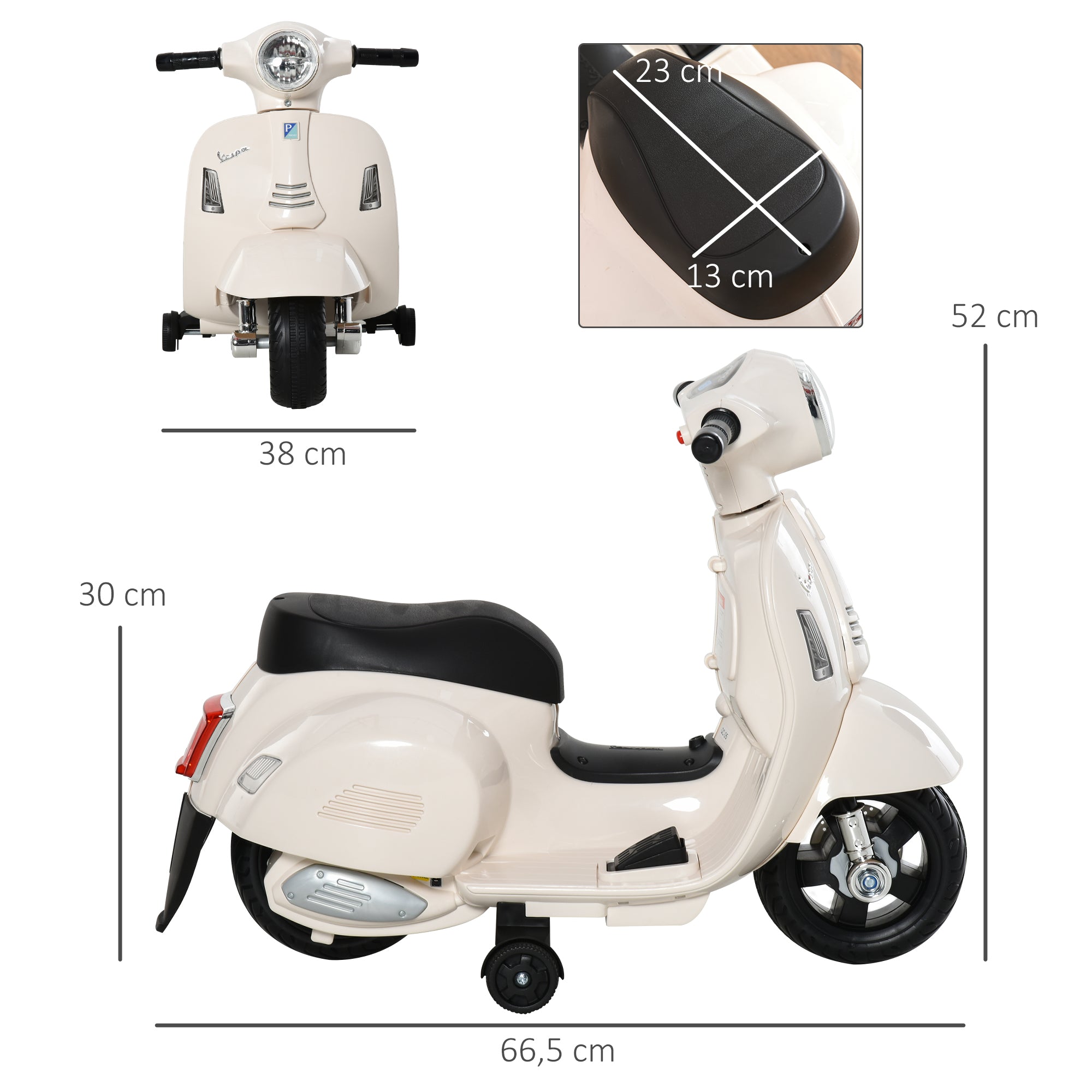 HOMCOM Elektro Kindermotorrad Vespa Elektromotorrad mit LED-Licht, Sound, Kinder Elektro Motorrad für Kinder von 18-36 Monate Weiß
