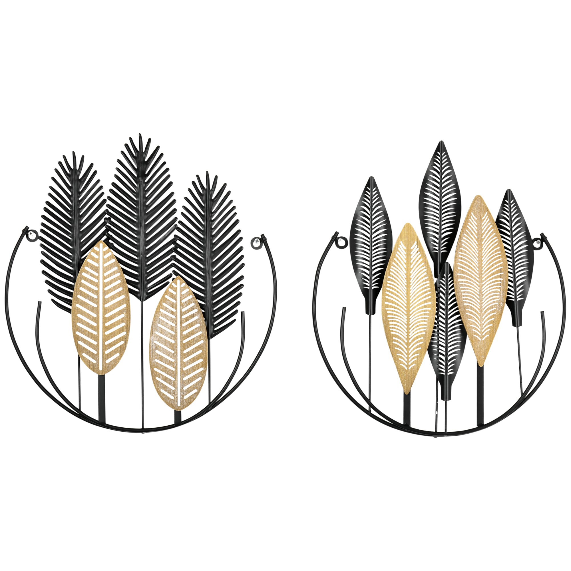 HOMCOM 3D Wandbild 2er-Set mit Aufhängung Eisen Schwarz Natur