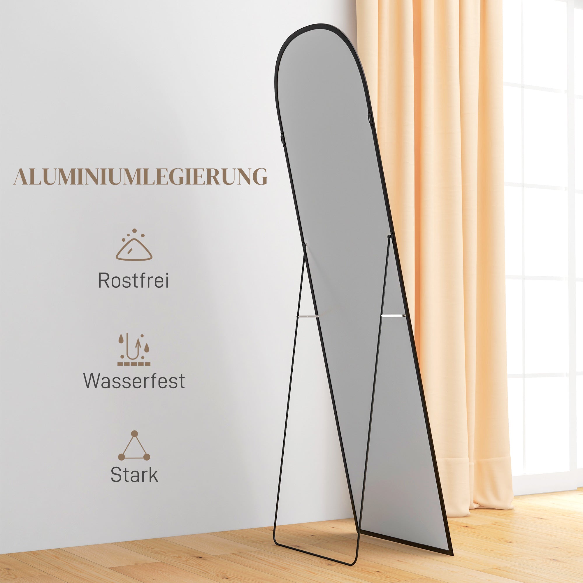 HOMCOM Standspiegel Ganzkörperspiegel großer Spiegel, modernes Design, 50 cm x 1,5 cm x 161,5 cm, Schwarz