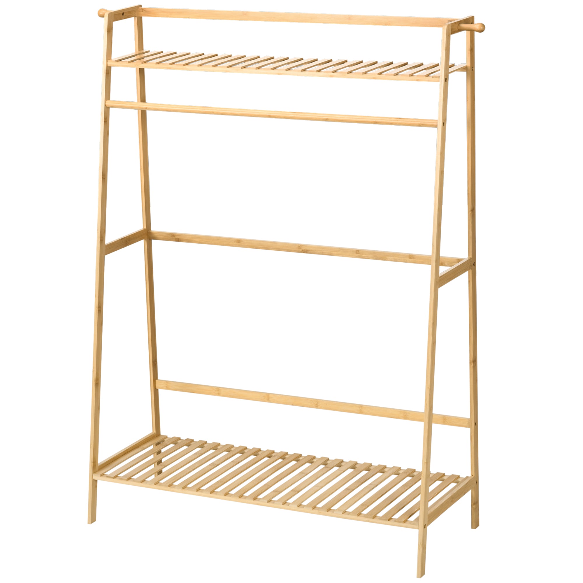 HOMCOM Kleiderständer aus Bambus, 2 Kleiderhaken, Kleiderstange, 2 Ablagen, 114 x 40 x 139 cm