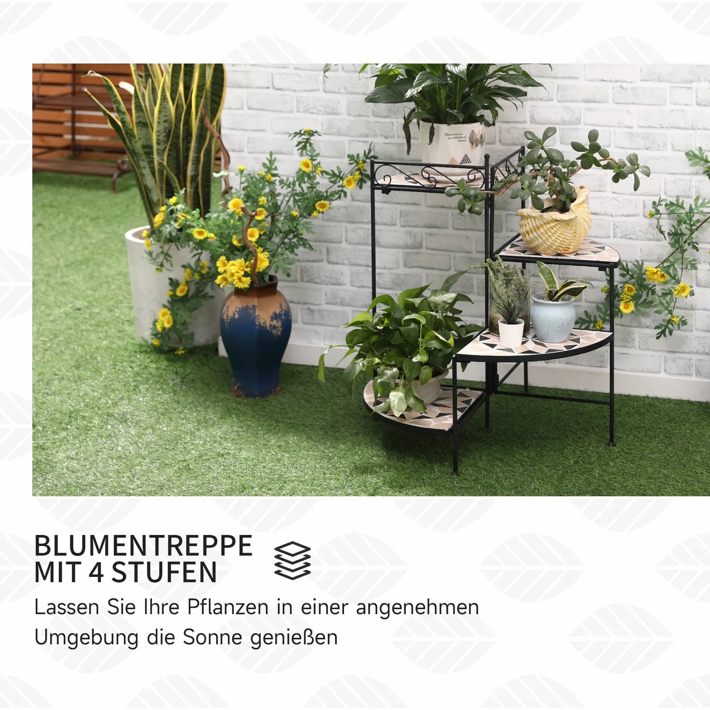 Outsunny Blumentreppe 4-stufig klappbar Keramikfliesen