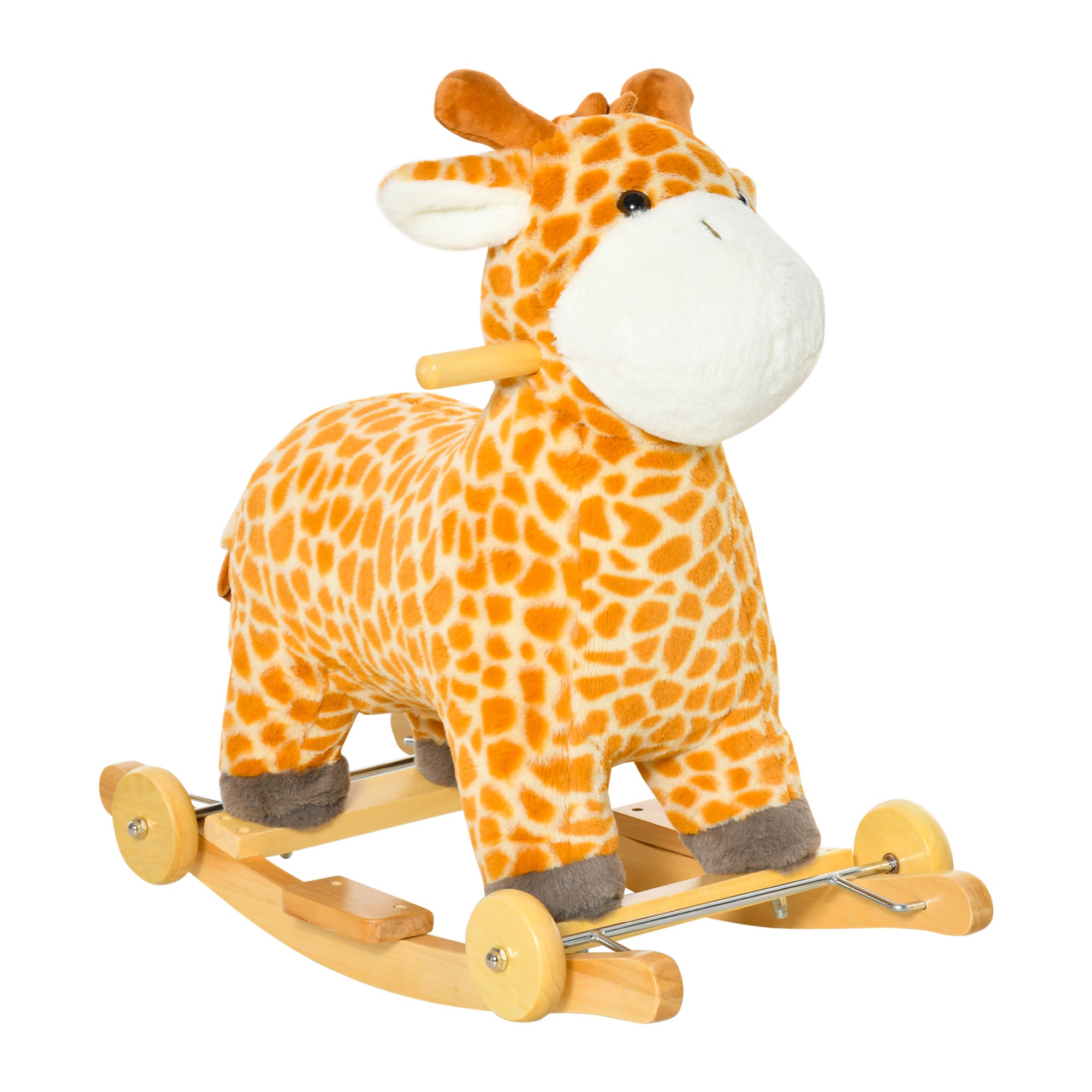 HOMCOM 2-IN-1 Schaukeltier Giraffen mit Sound Effekt, Räder , Haltegriffen Plüsch Baby Schaukelspielzeug Schaukel Schaukelsitz für Kleinkinder 3-6 Jahre