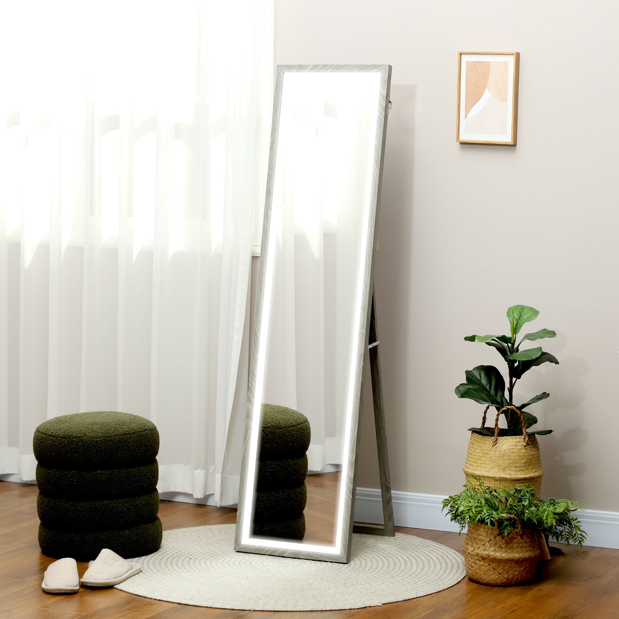 HOMCOM LED Ganzkörperspiegel, 40 x 160 cm, Touch-Steuerung, dimmbar, 3 Farben, Grau