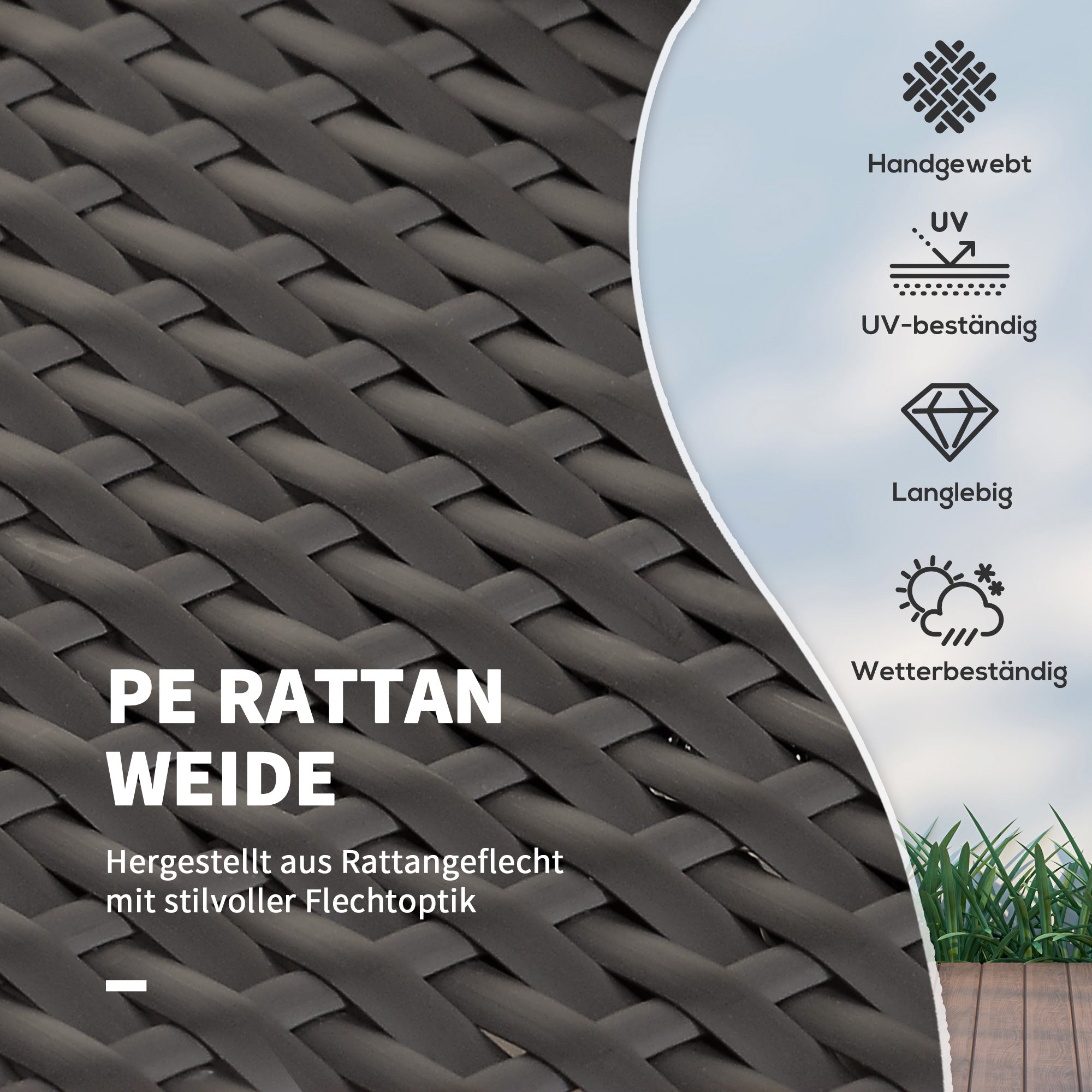 Outsunny Gartensofa mit Liegefunktion, ausfahrbare Fußbank mit Stauraum, Sitzkissen, braun+creme, 130 x 72 x 96 cm