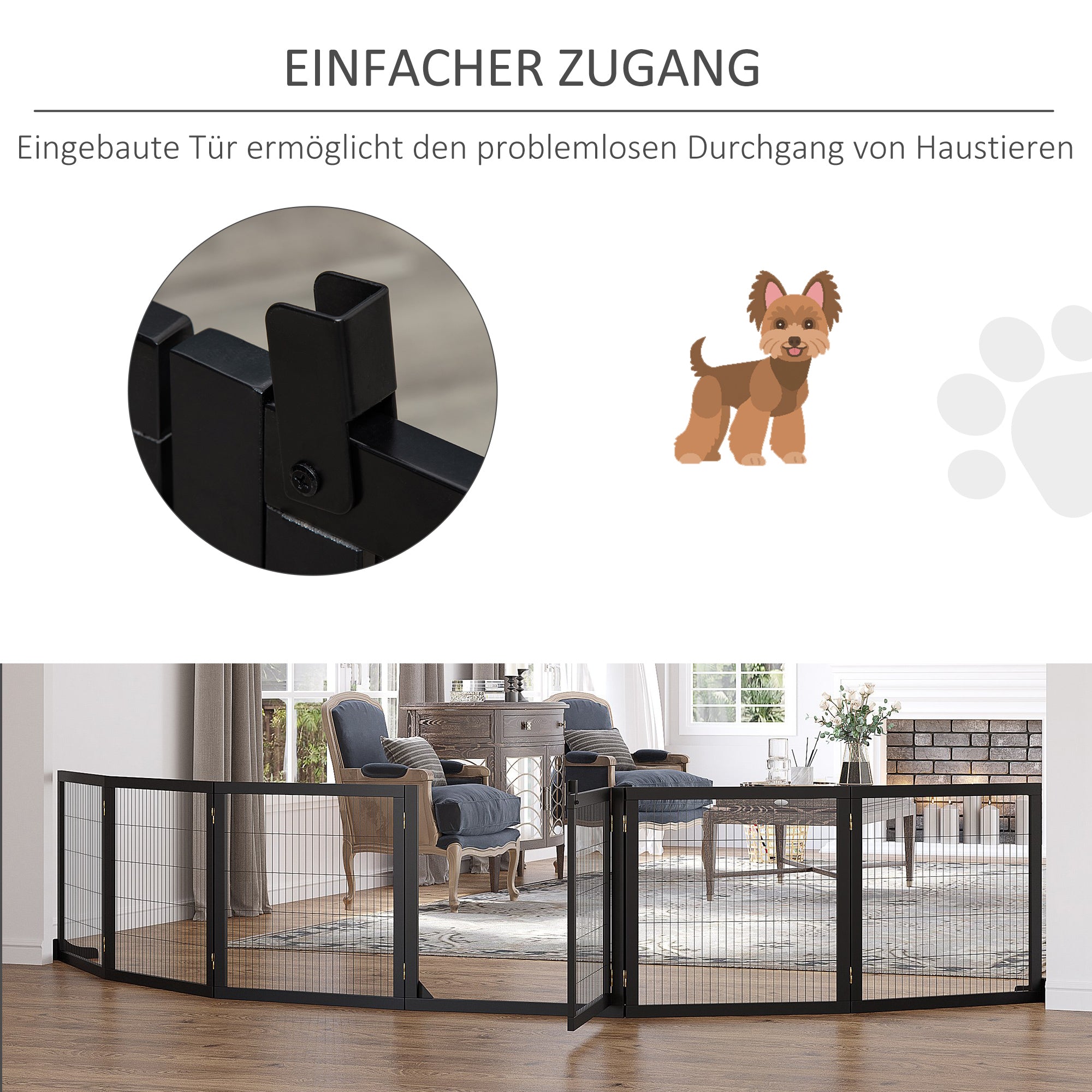 PawHut Absperrgitter für Hunde klappbar 432 x 36 x 70cm Kiefernholz Schwarz