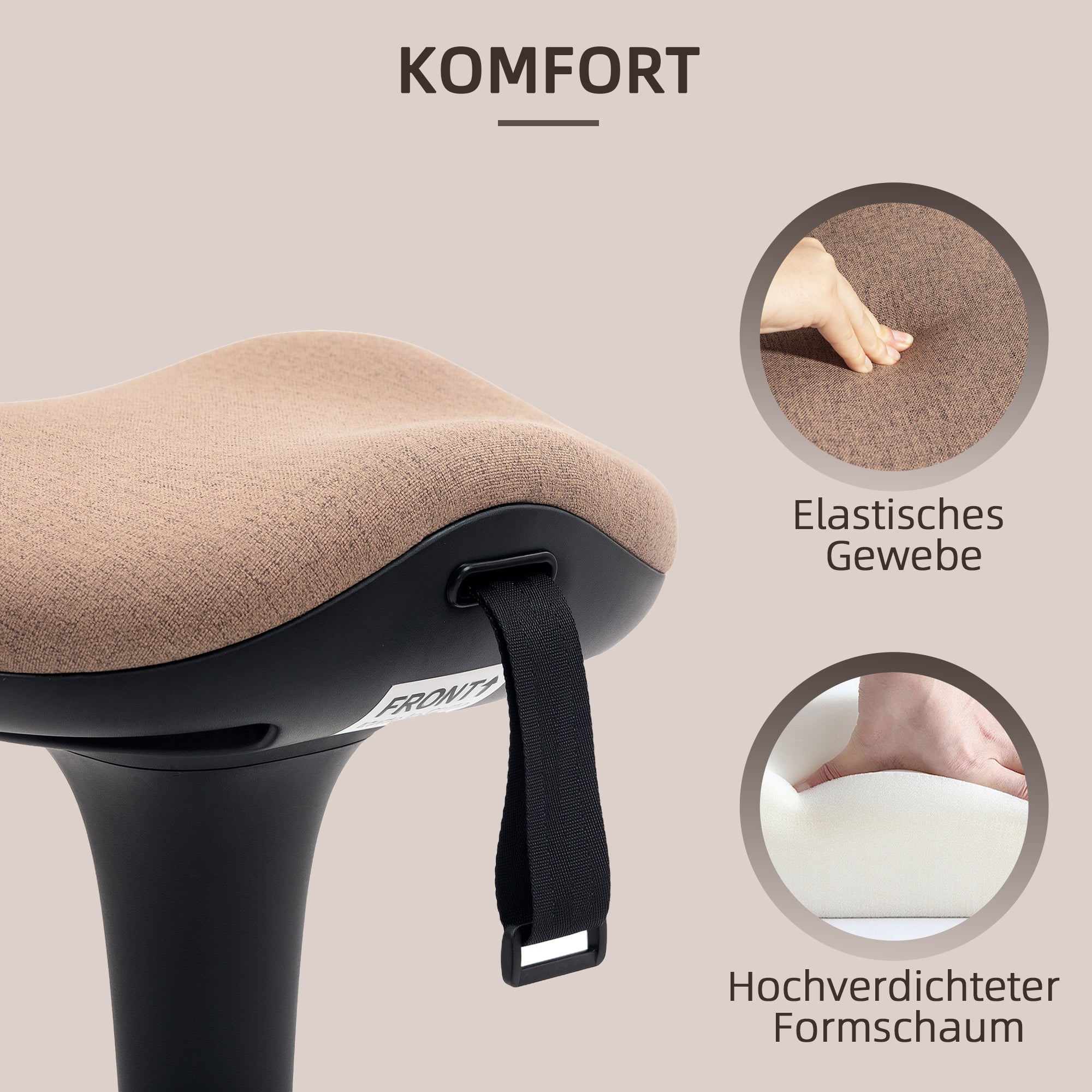 HOMCOM Balancehocker, beweglicher Sitz, drehbar, höhenverstellbar, ergonomisch, 34 x 34 x 68,5-83,5 cm, Braun