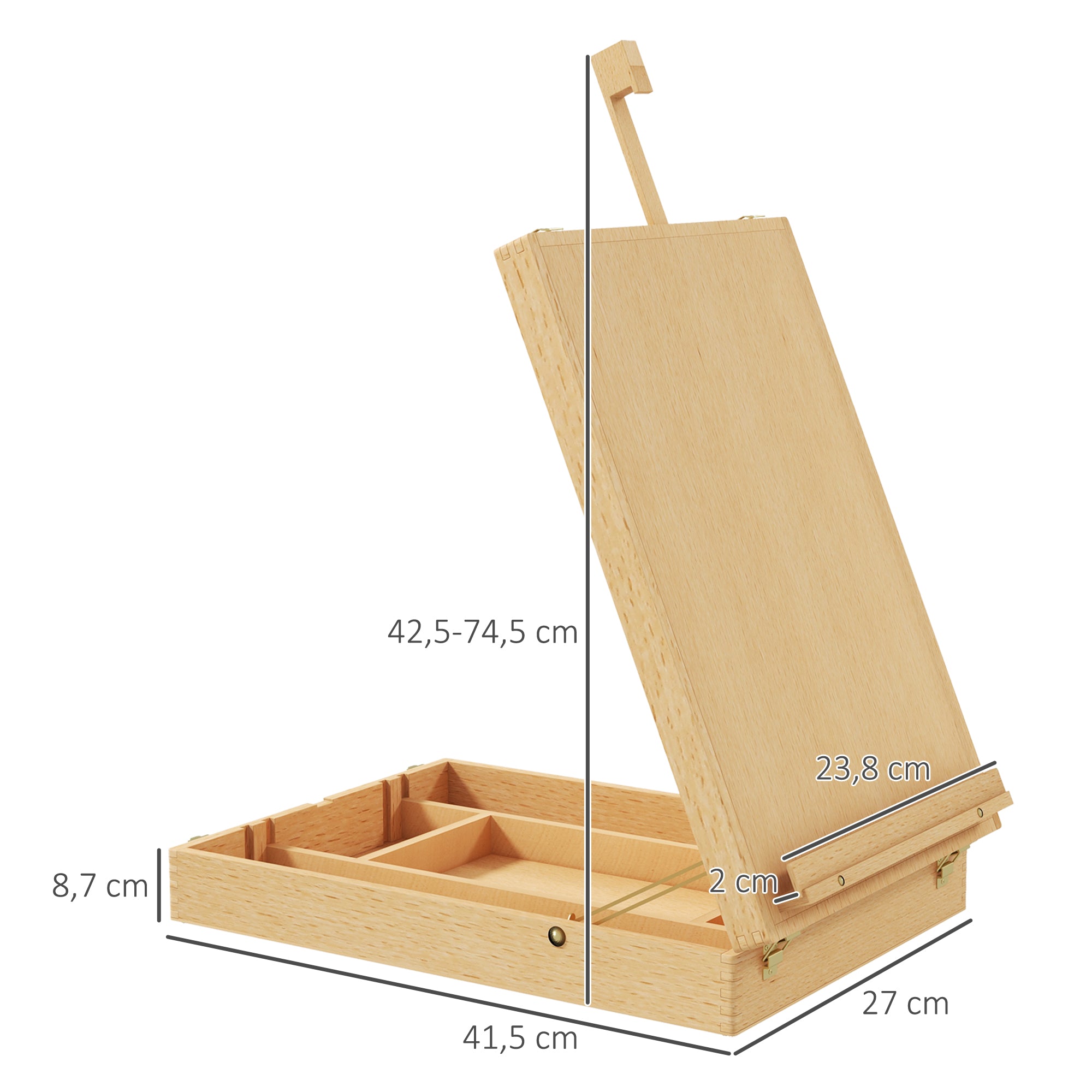 HOMCOM Tischstaffelei Tischstaffelei-Box, Buchenholz, klappbar, 27cm x 41,5cm x 74,5cm, Natur