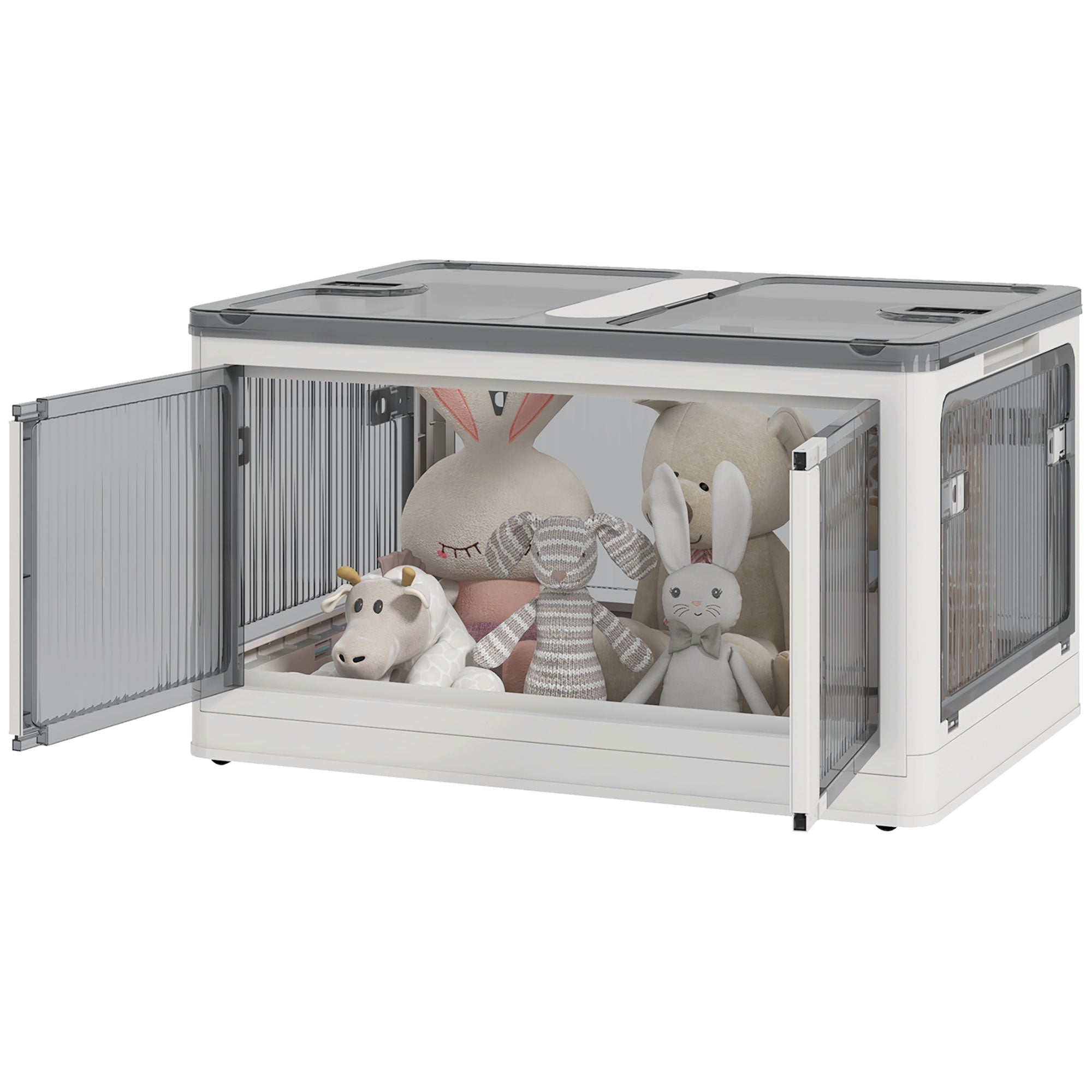 HOMCOM Aufbewahrungsbox Aufbewahrungskorb. faltbar, mit Staubschutz, 60 cm x 42 cm x 34 cm, Weiß + Grau