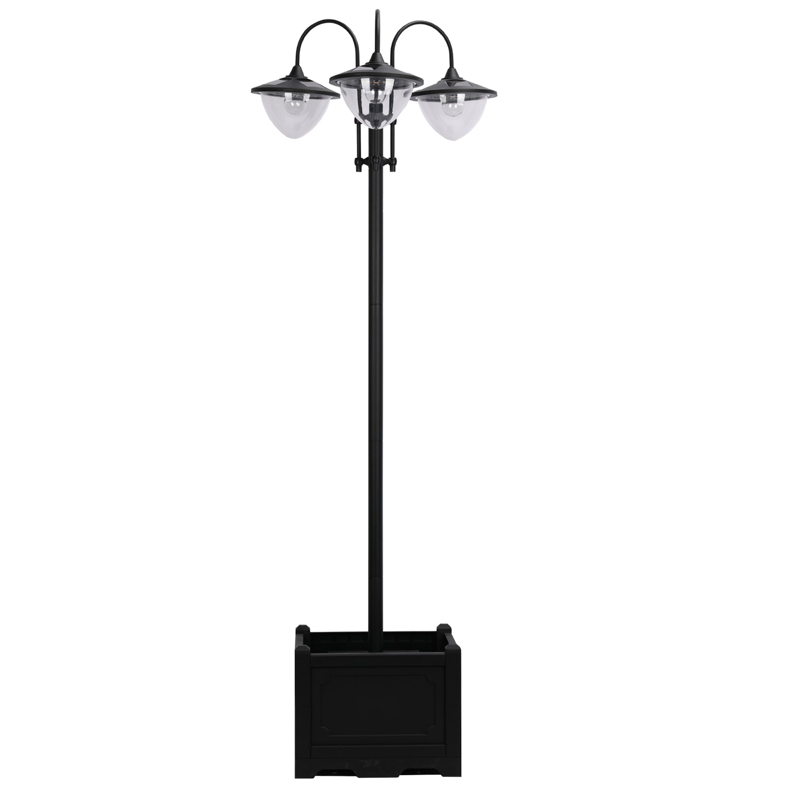 Outsunny Solar Laterne Stehleuchte aus Metall, Gartenlaterne mit Lichtsteuerung, 189 cm hoch, Windlicht Außenleuchte, Wasserdicht IP44 mit Blumentopf-Basis für Garten Balkon Deko Schwarz