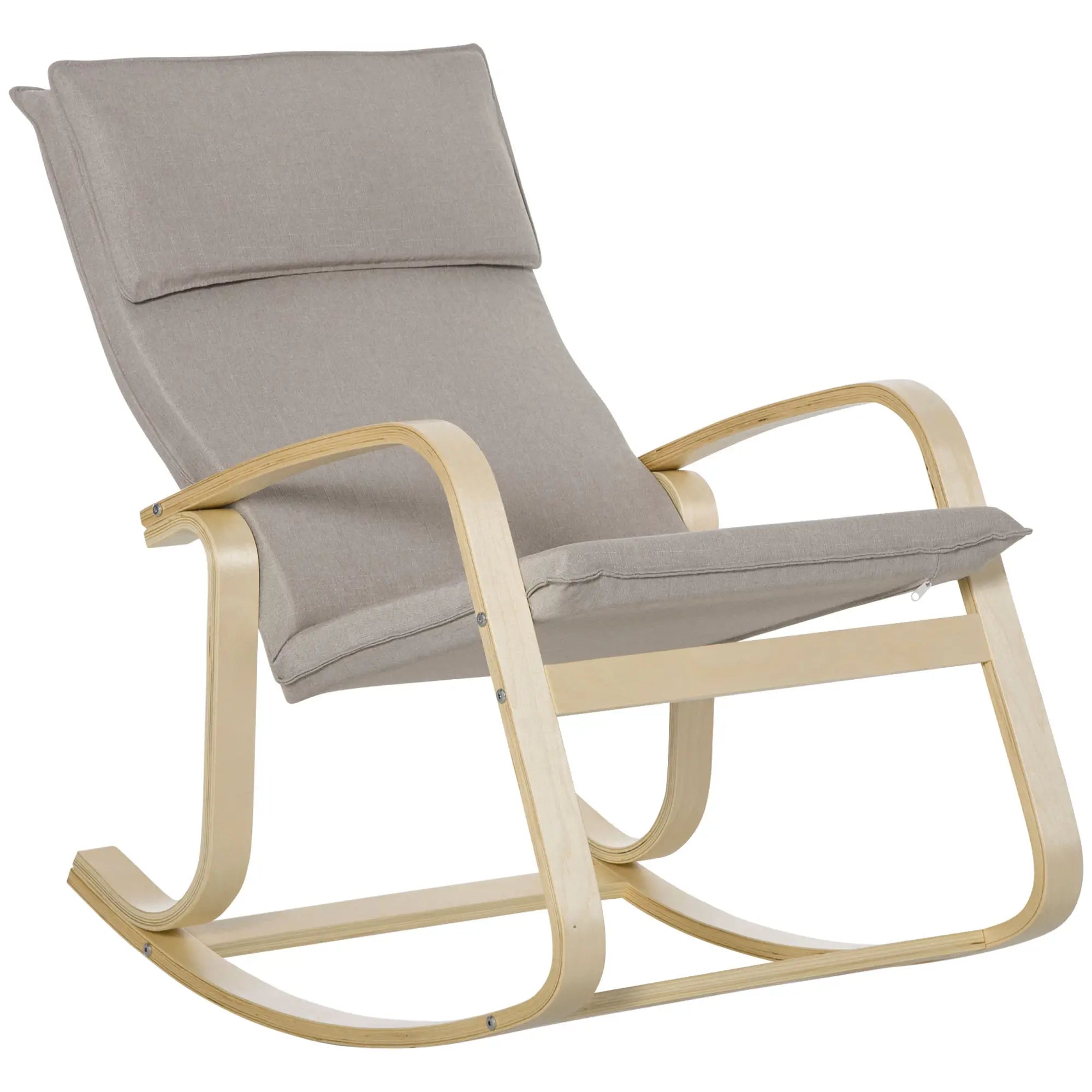 HOMCOM Schaukelstuhl Relaxsessel mit Kopfstütze Massivholz