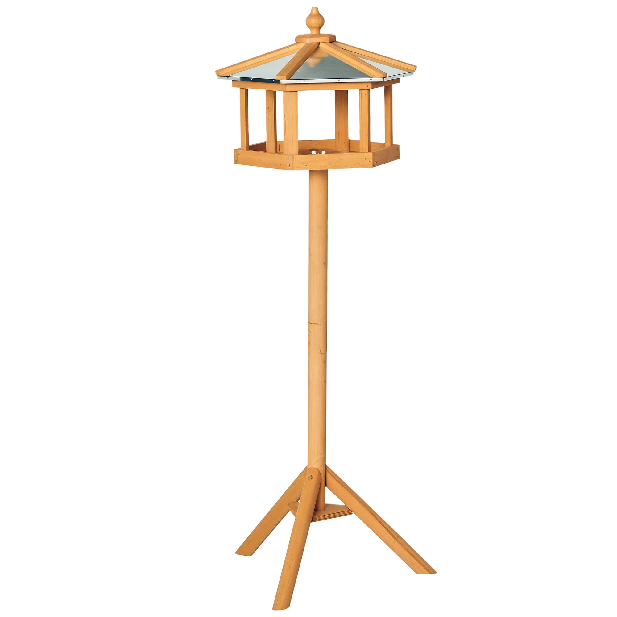 PawHut Vogelhaus mit Ständer wetterfestes Vogelfutterhaus mit wetterfestem Zinkdach Futterhaus aus Holz für Wildvögel 40 x 40 x 113 cm Gelb