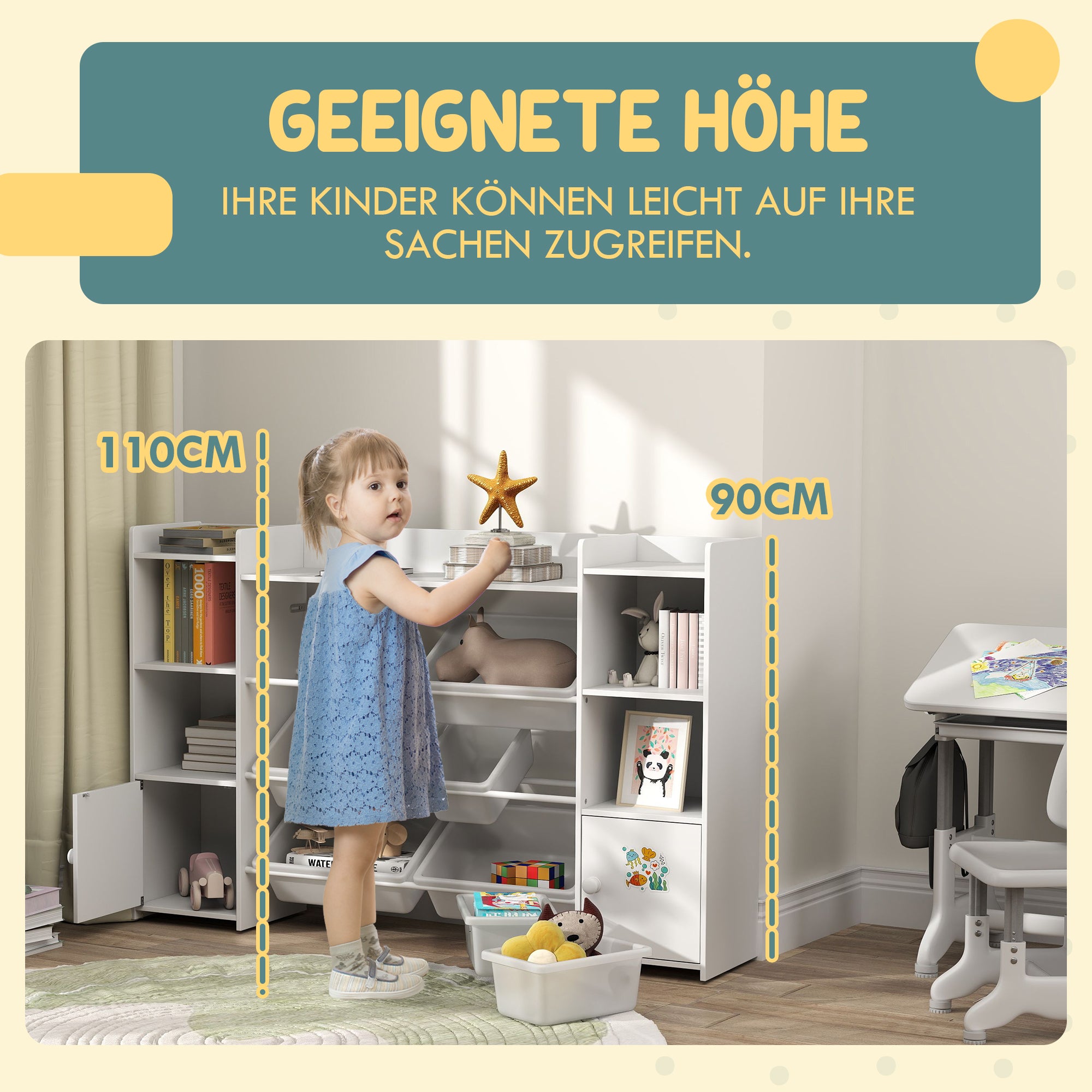AIYAPLAY Kinder-Aufbewahrungsregal, Regal für Spielzeug und Bücher, zum übersichtlichen Aufräumen, 8 herausnehmbare Boxen, Weiß