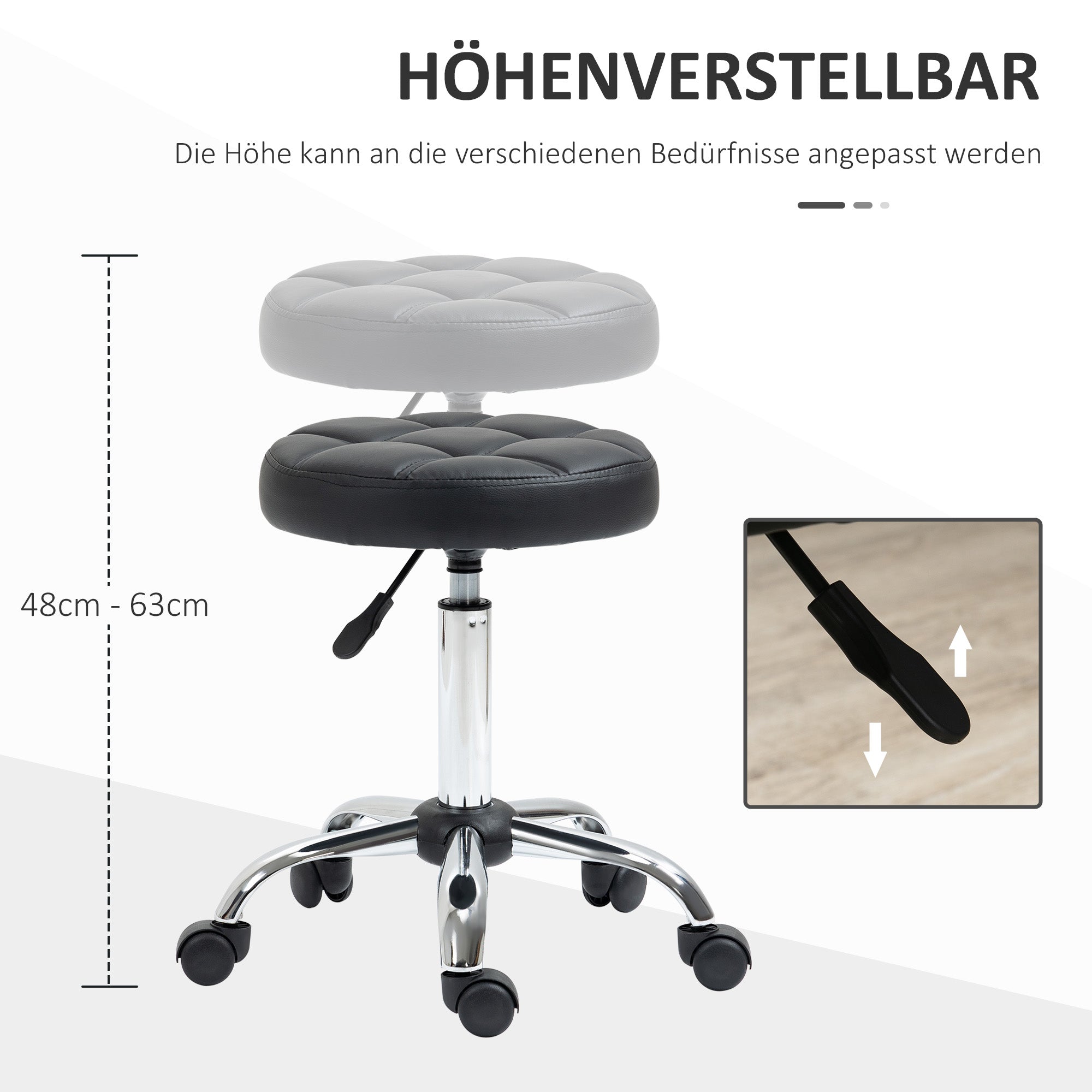 HOMCOM Drehhocker, Salonhocker, höhenverstellbar, Kunstleder, Steppdesign, Schwarz/Silber