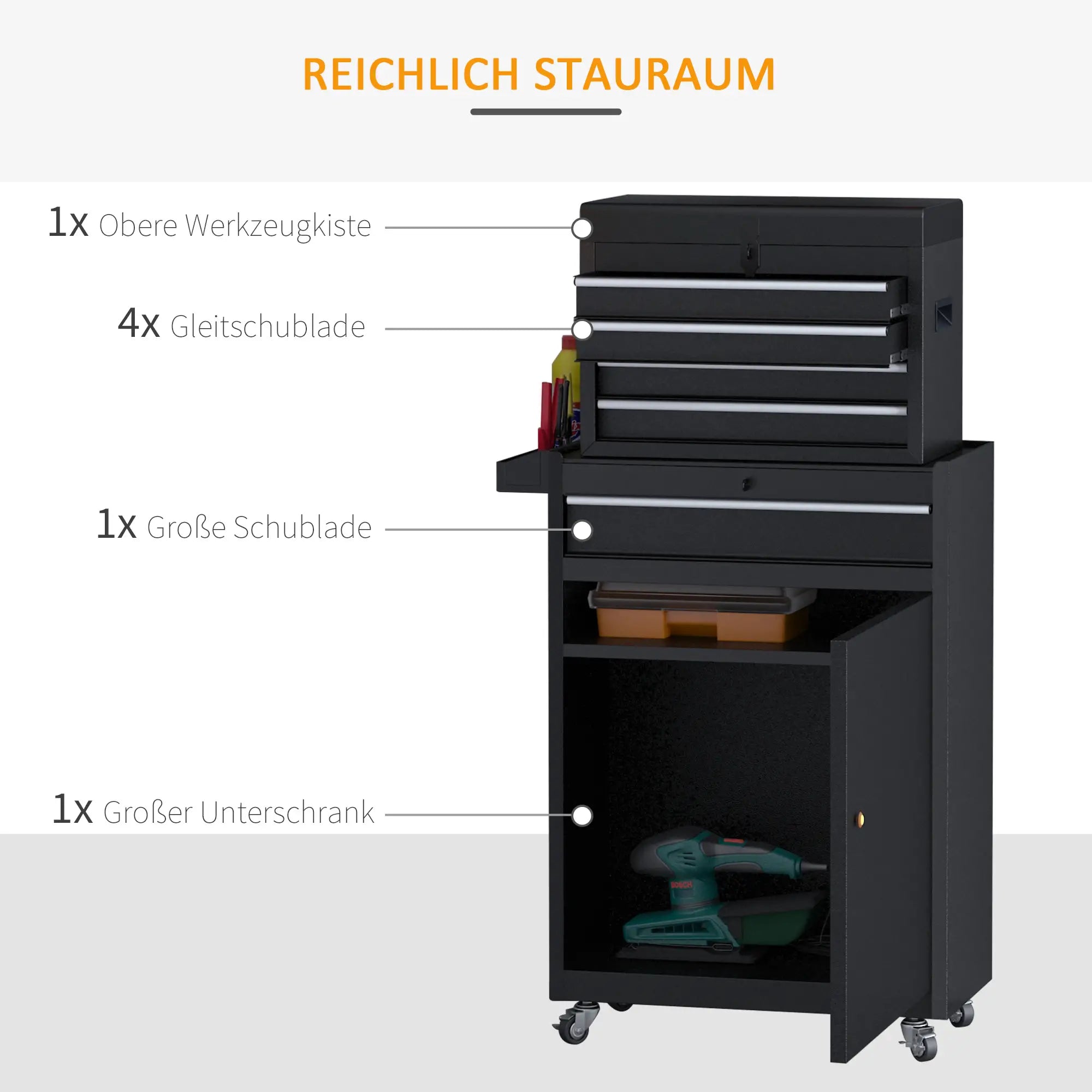 DURHAND Werkstattwagen Werkzeugschrank Werkzeugkasten mit 5 Schubladen 360°-Rollen Metall 60 x 28 x 104,5 cm