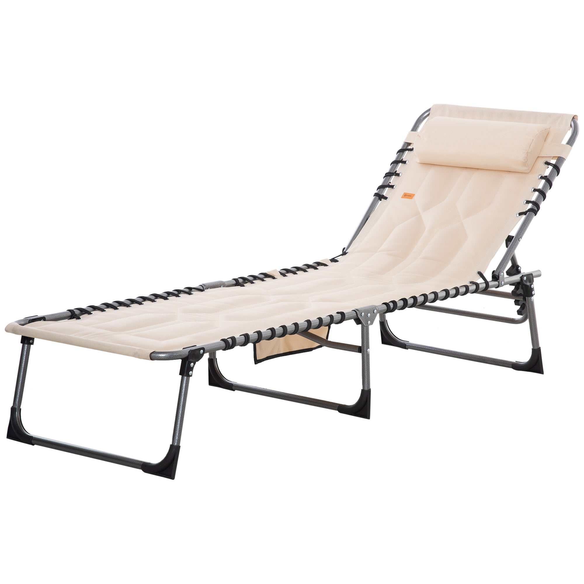 Outsunny Sonnenliege, Faltbare Gartenliege, Klappliege mit Kissen, 5-stufige Rückenlehne, Oxfordstoff, 188 x 57 x 30 cm, Beige