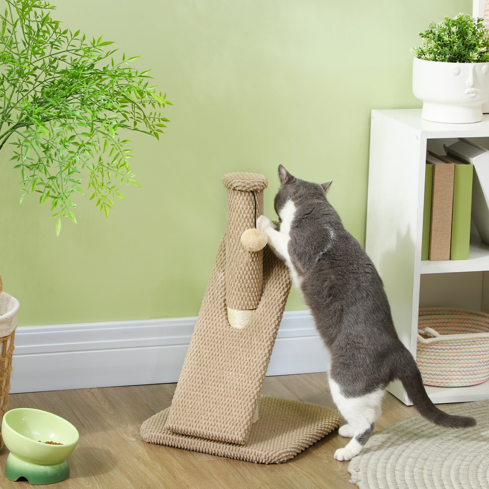 PawHut Kratzbaum mit Kratzbrett, Spielball, Noppenstruktur/Sisal, 54 cm, Hellbraun