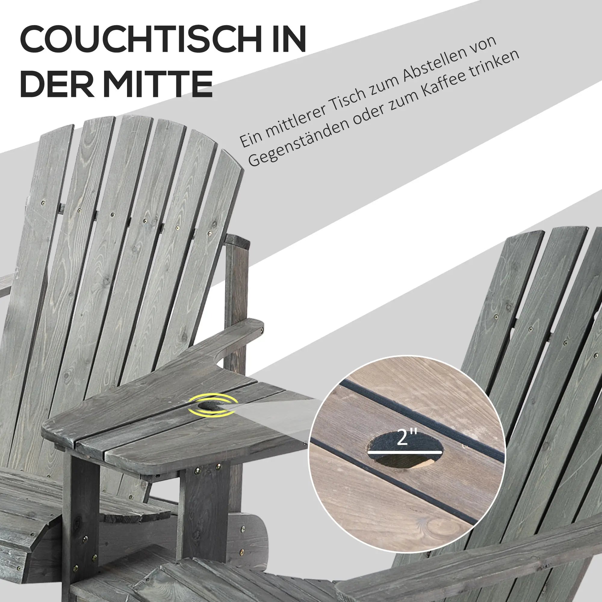 Outsunny Adirondack Gartenstuhl 2er-Set mit Tisch Schirmloch Massivholz