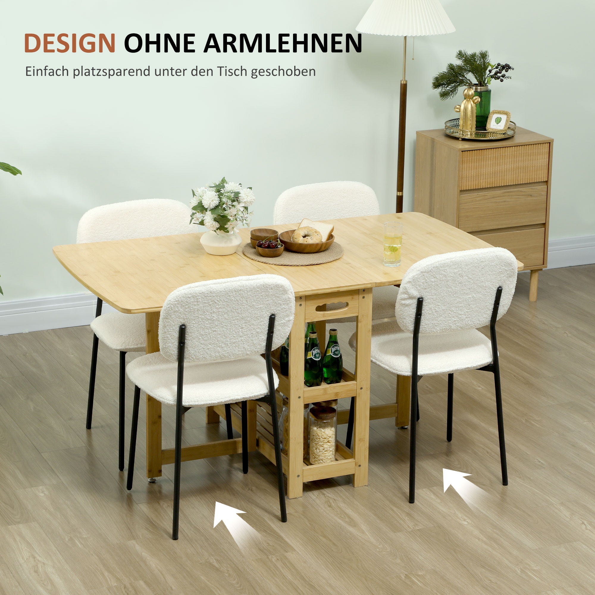 HOMCOM 4er-Set Esszimmerstühle, weicher Stoffbezug, Stahlbeine, armloses Design, Weiß