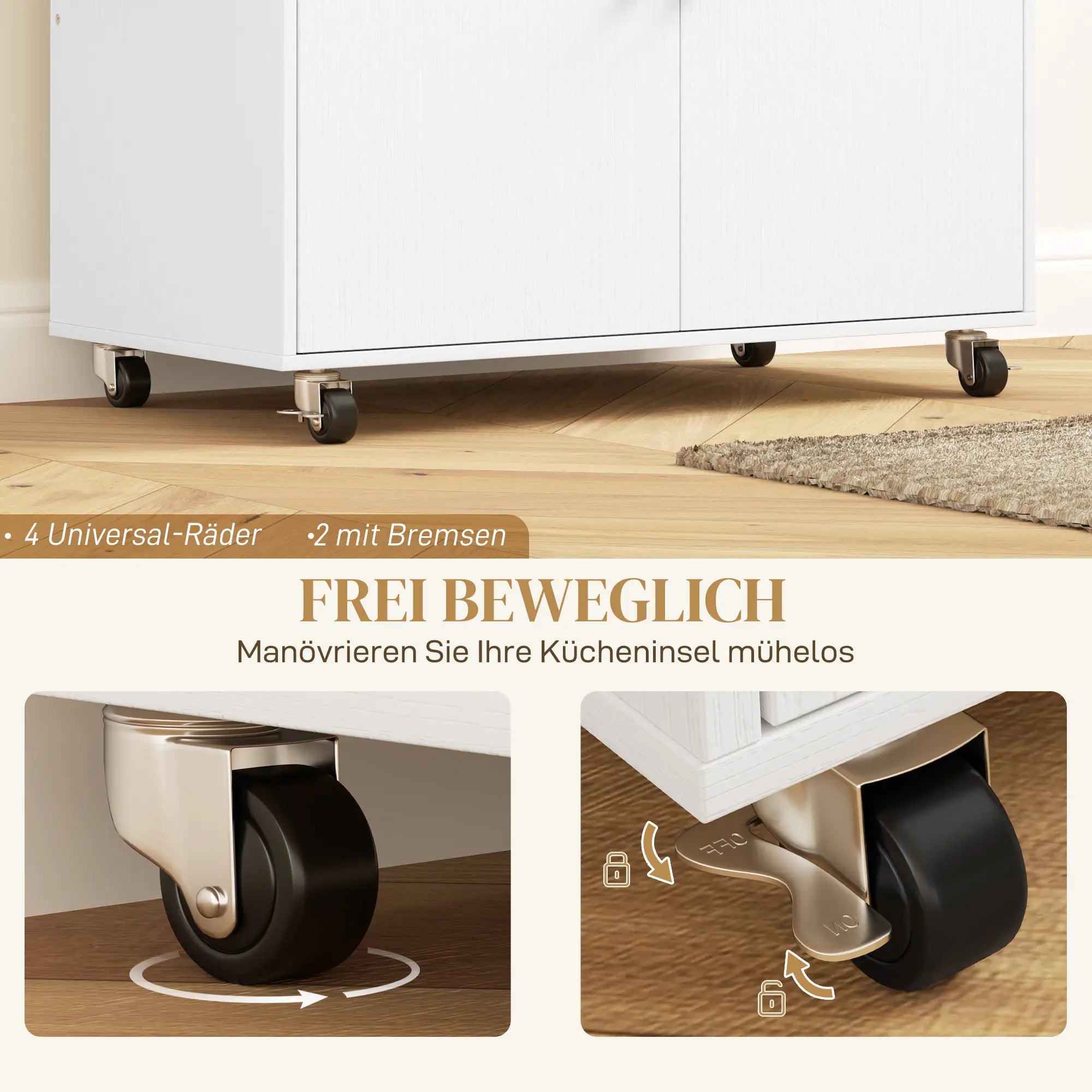 HOMCOM Küchenwagen mit Schublade, Schrankfach, Handtuchstange, 106 x 42 x 87 cm, Weiß/Eiche