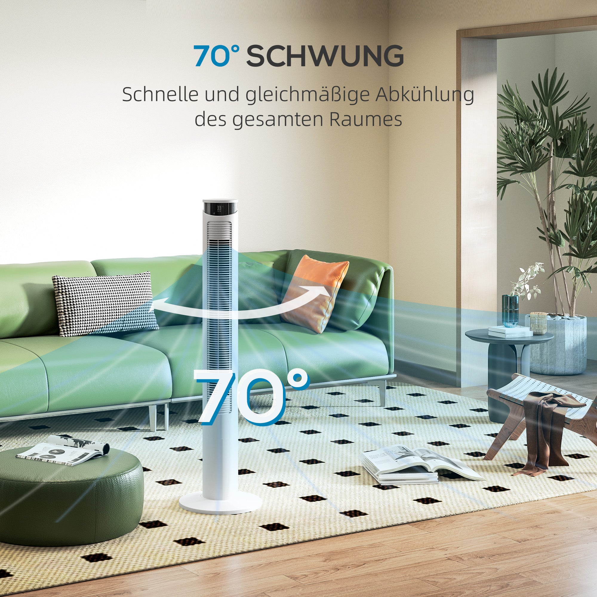 HOMCOM Turmventilator, Klimaanlage mit 4 Modi, 3 Geschwindigkeiten, Timer, Weiß