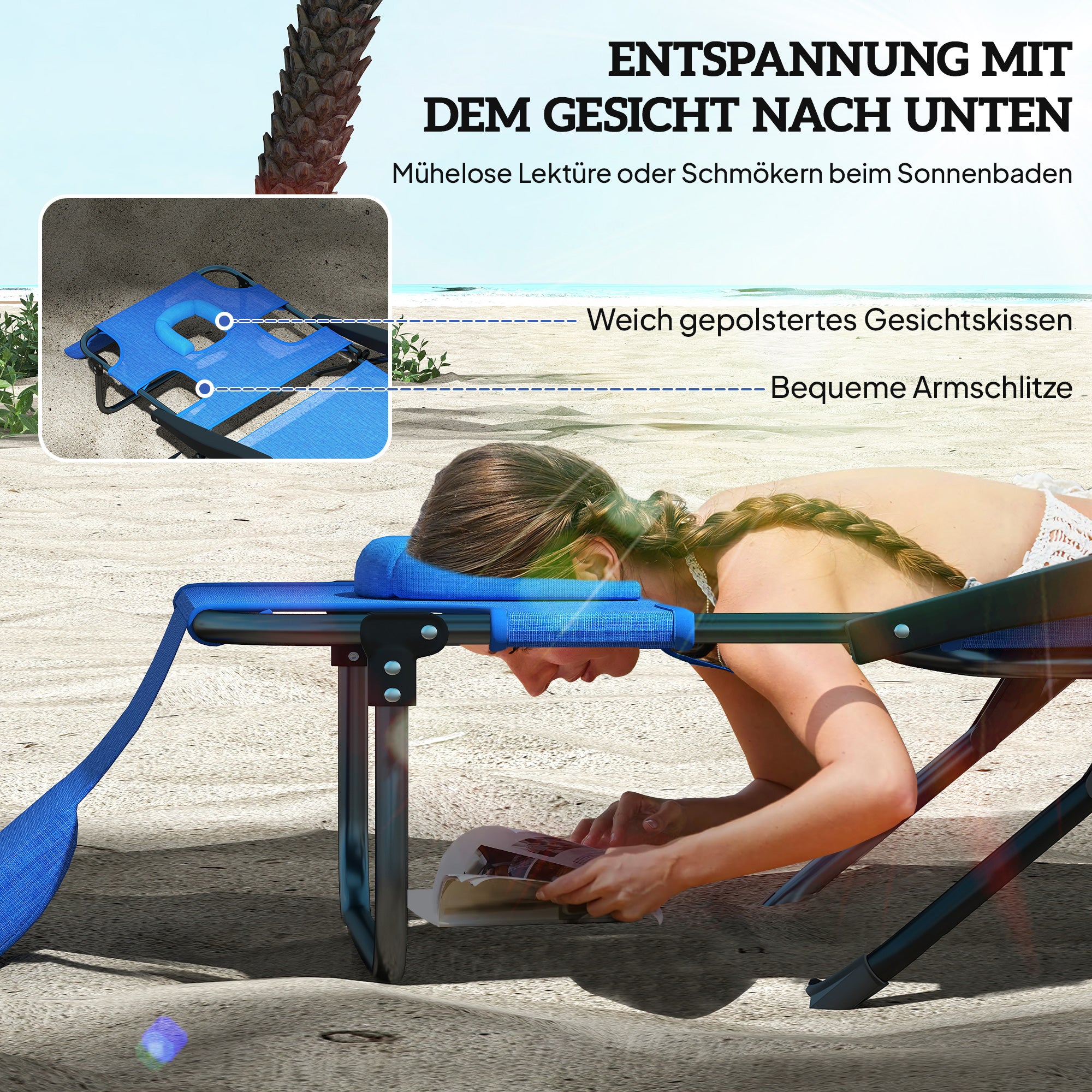 Outsunny Sonnenliege Gartenliegen Relaxliege, klappbar, wetterbeständig, 194 cm x 72 cm x 31 cm, Schwarz + Dunkelblau