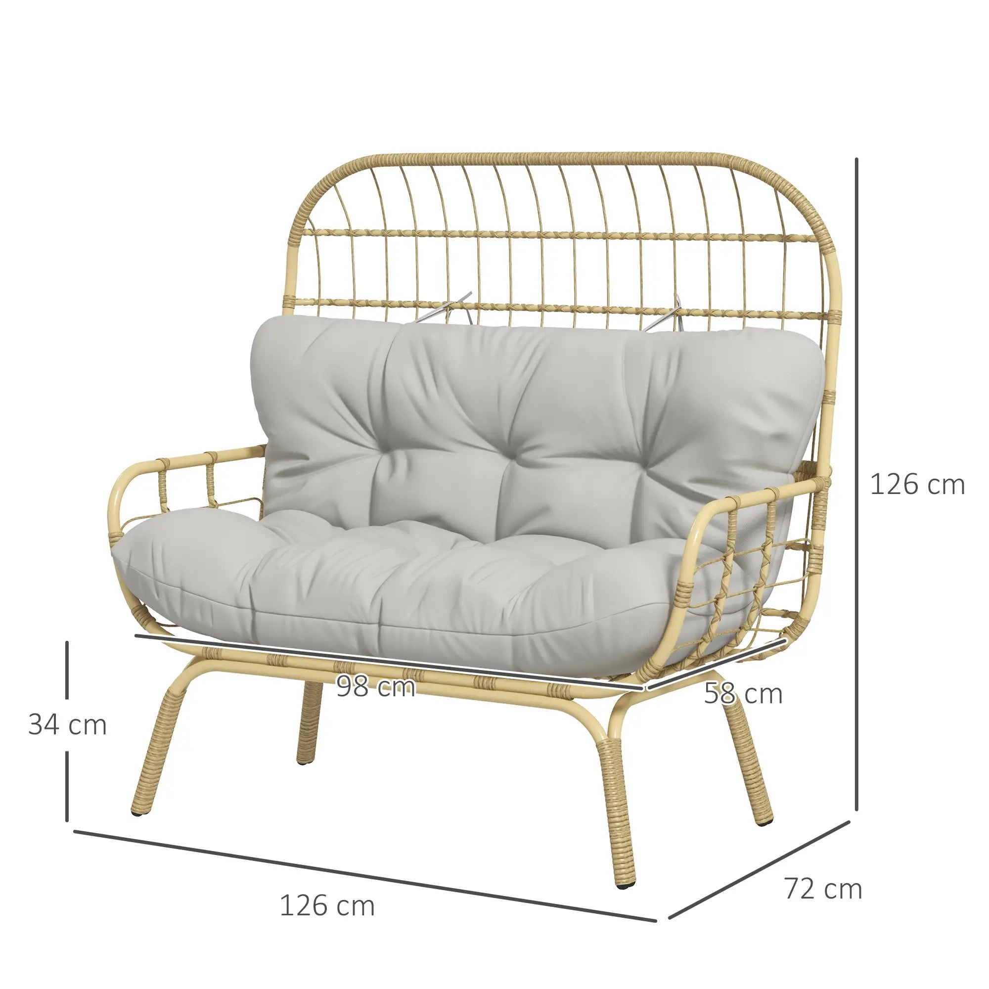 Outsunny Gartensofa 2-Sitzer Outdoor mit dicken Kissen Rattanoptik