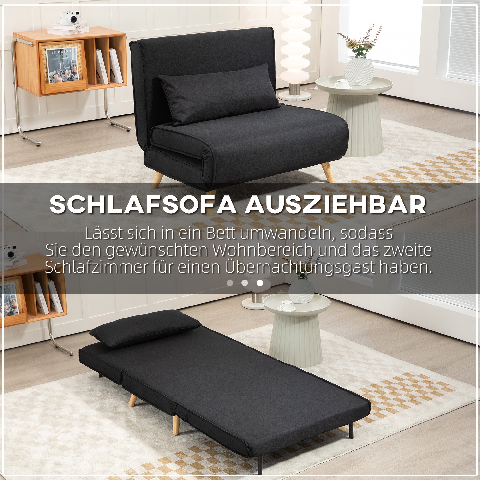 HOMCOM Relaxsessel mit Bettfunktion, für 1 Person, Modern-Design, bis 350 kg, 94x78x80cm, Schwarz