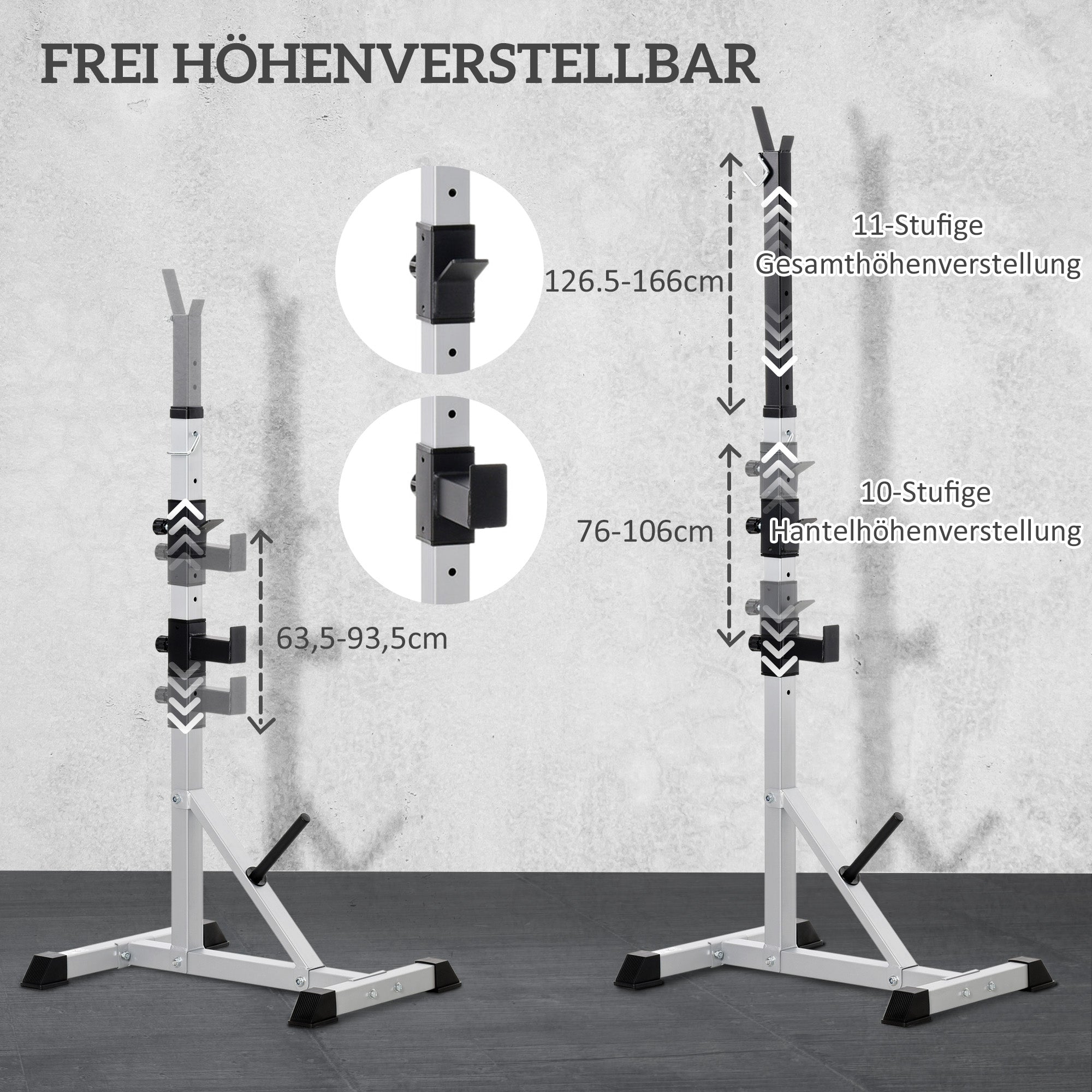 HOMCOM 2er Set Hantelständer 3 Ebenen Höhenverstellbar Hantelablage aus Stahl bis 200 kg belastbar Silber+Schwarz