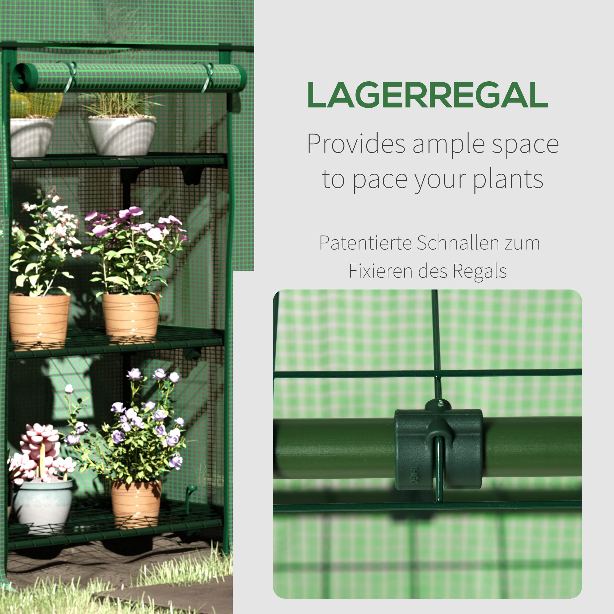 Outsunny Foliengewächshaus Balkon mit 3 Ablagen Mini Gewächshaus Treibhaus Tomatenhaus Pflanzenhaus Frühbeet Metall Grün 80 x 49 x 120 cm