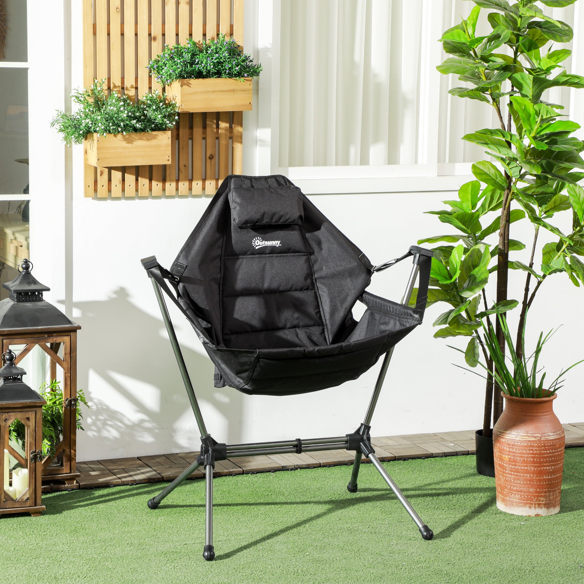 Outsunny Camping-Schaukelstuhl, faltbar, verstellbare Rückenlehne, Aluminiumrahmen, 54 x 100 x 101cm, Schwarz