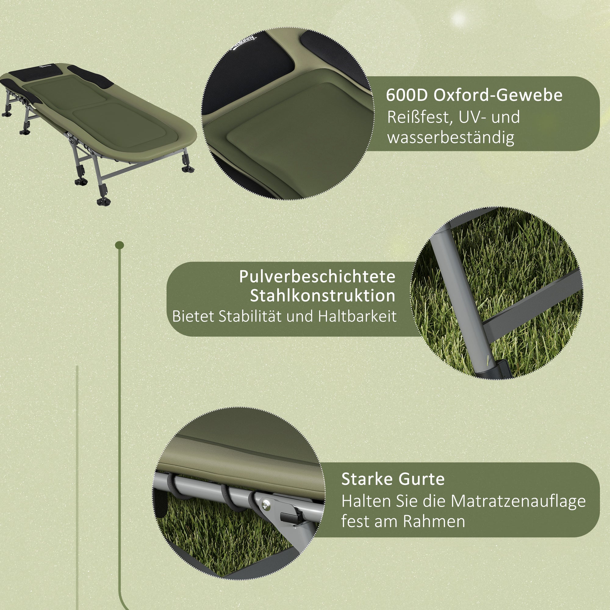 Outsunny Campingliege Campingbett Feldbett, 200 x 85 x 40-55 cm, Grün