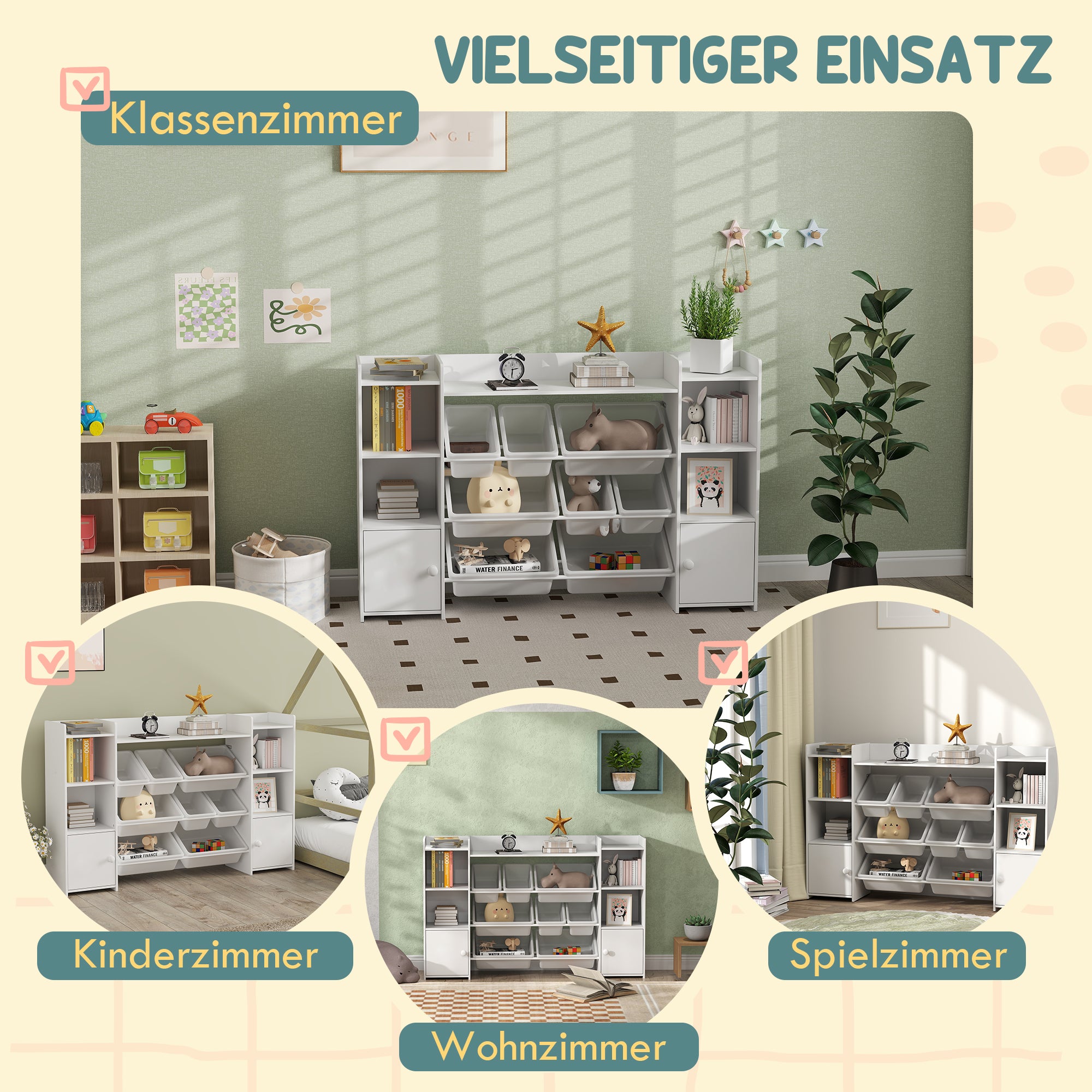 AIYAPLAY Kinder-Aufbewahrungsregal, Regal für Spielzeug und Bücher, zum übersichtlichen Aufräumen, 8 herausnehmbare Boxen, Weiß