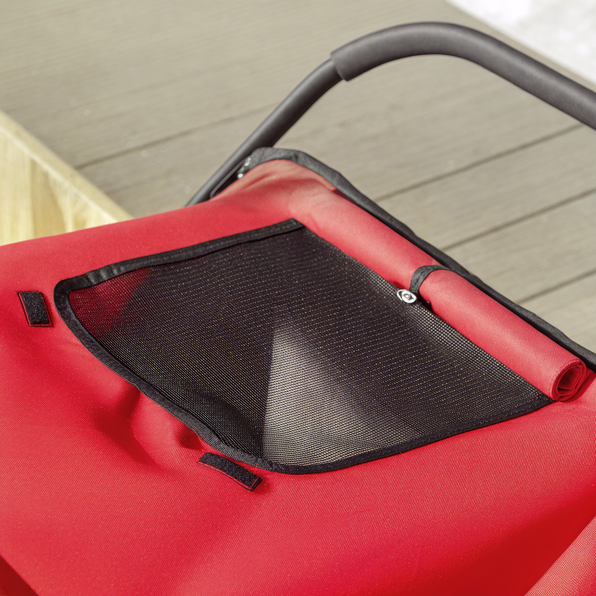 PawHut Hundebuggy, faltbar, aufklappbar, Liegekissen, Stahlrahmen, Rot/Schwarz