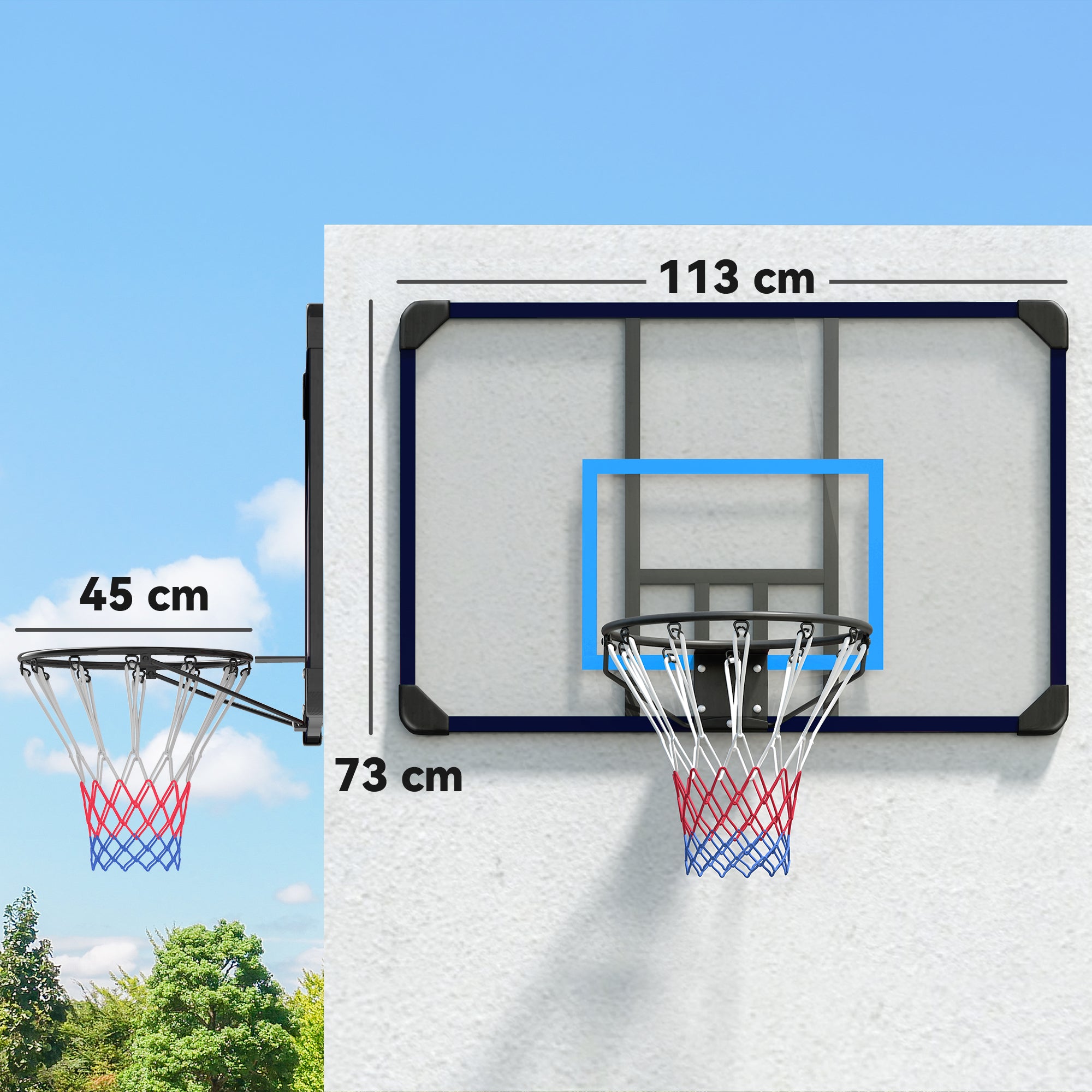 SPORTNOW Basketballkorb, universelle Wandhalterung, reißfestes Netz, rostfreier Stahlrahmen, 113 x 61 x 73 cm