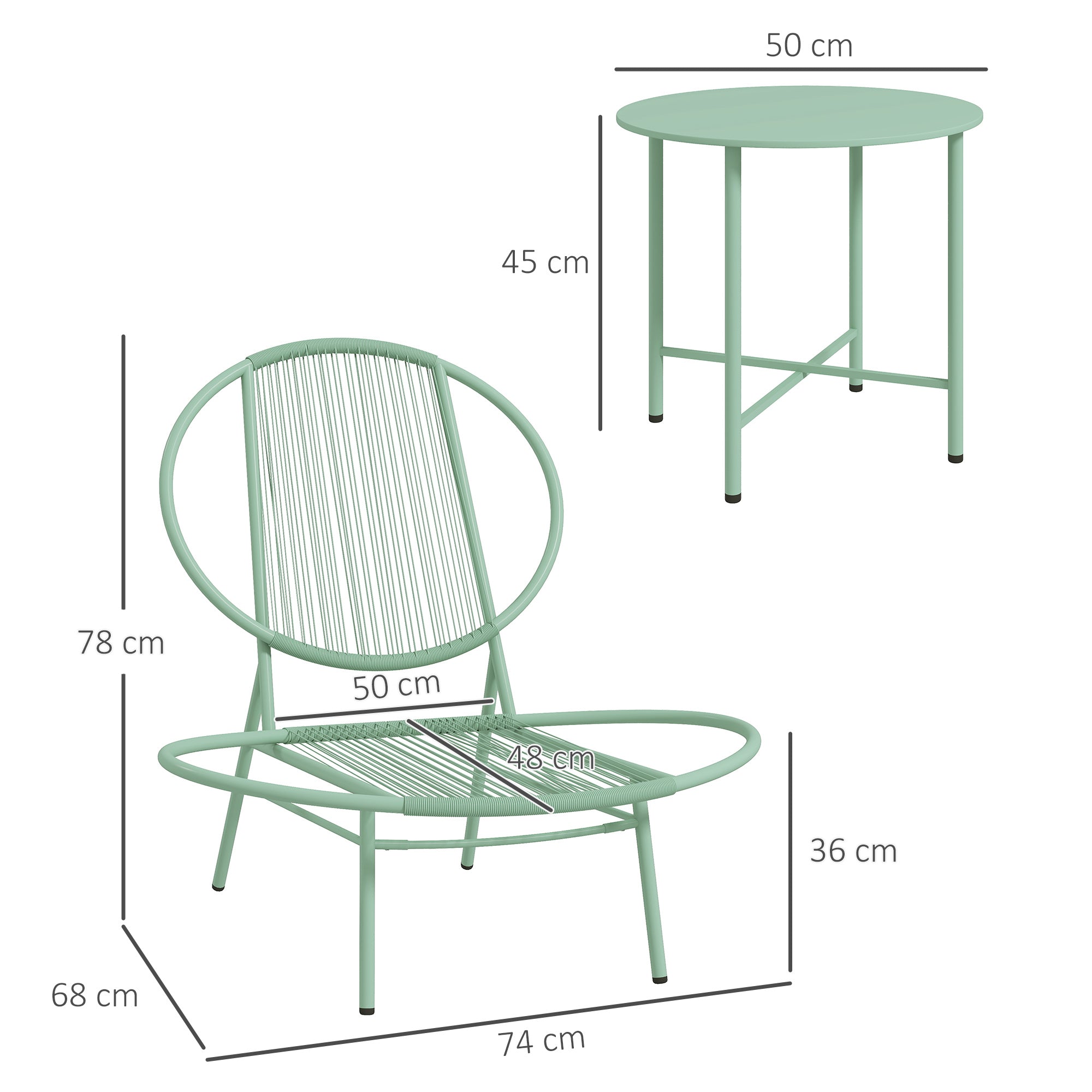 Outsunny Bistro-Set 3-teilig aus Polyrattan Wetterfest Gartenmöbel Set mit Bistrotisch Muschelförmige Gartenstühlen Grün