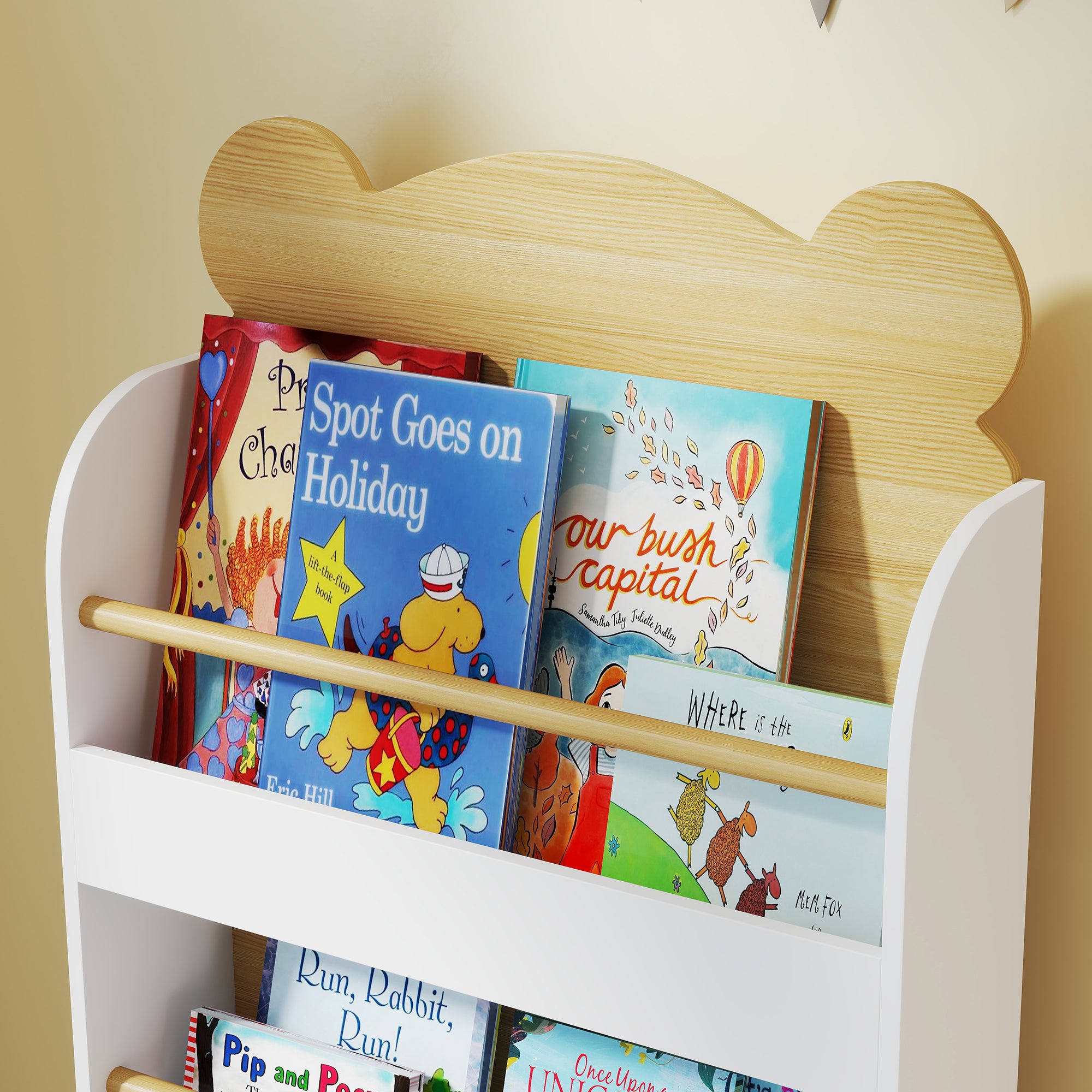 AIYAPLAY Bücherregal für Kinder Kinderregal mit 3 Ablagen Aufbewahrungsregal aus Holz 55x15x110cm Weiß