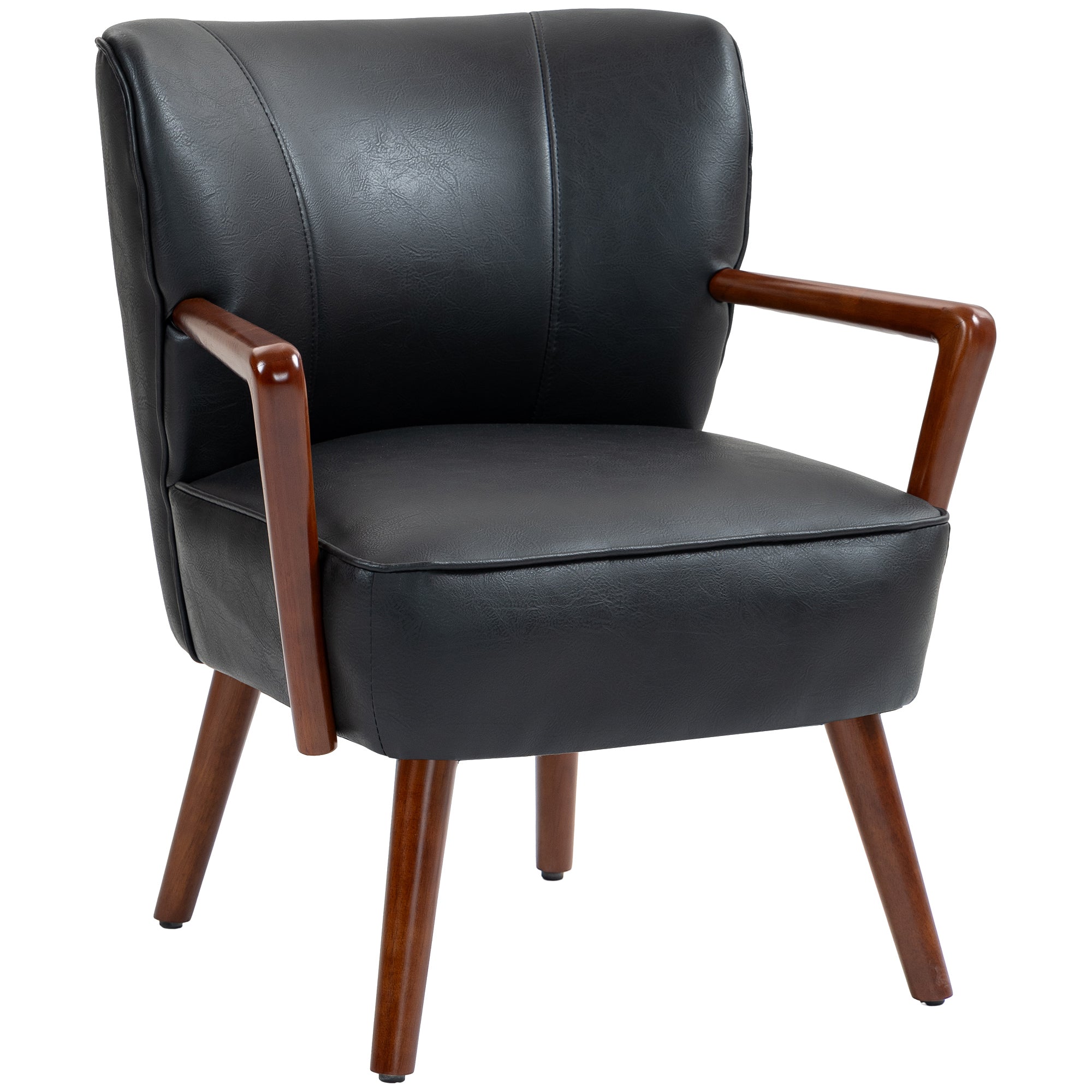HOMCOM Akzentsessel, breiter Sitz, Lederoptik, Holzrahmen, bis 120 kg, 67x77x80 cm, Schwarz