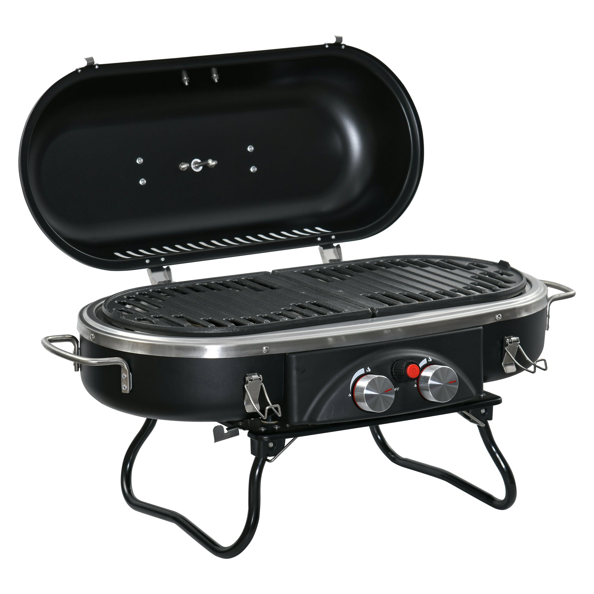 Outsunny Gasgrill 2,34 KW Klappbar BBQ Gartengrill inkl 2 Edelstahl-Brenner Druckminderer 66 x 34,5 x 37 cm Schwarz
