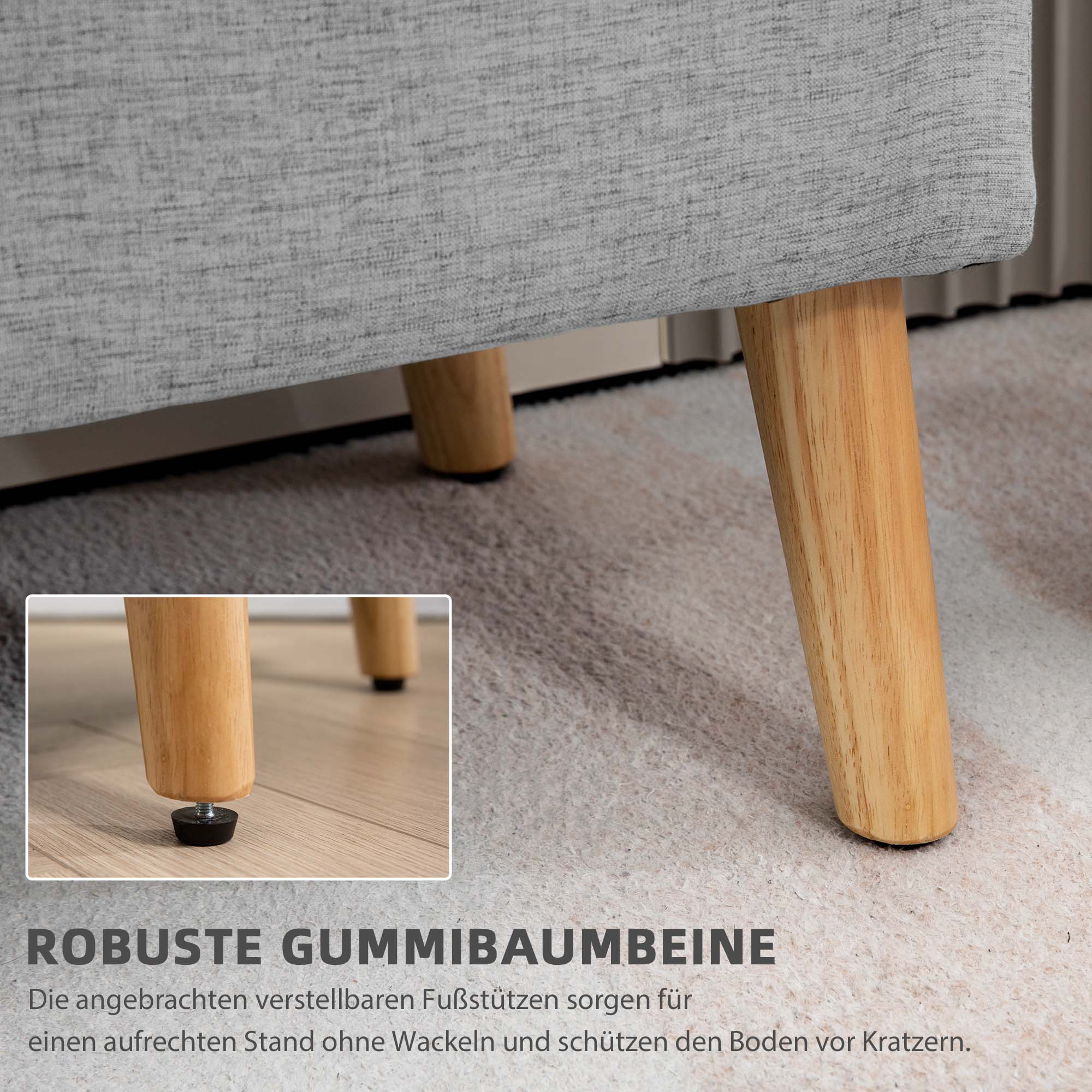 HOMCOM Polsterbank mit Stauraum, Bezug in Leinenoptik, Kautschukholzbeine, bis 220 kg, 110x39x45cm, Grau