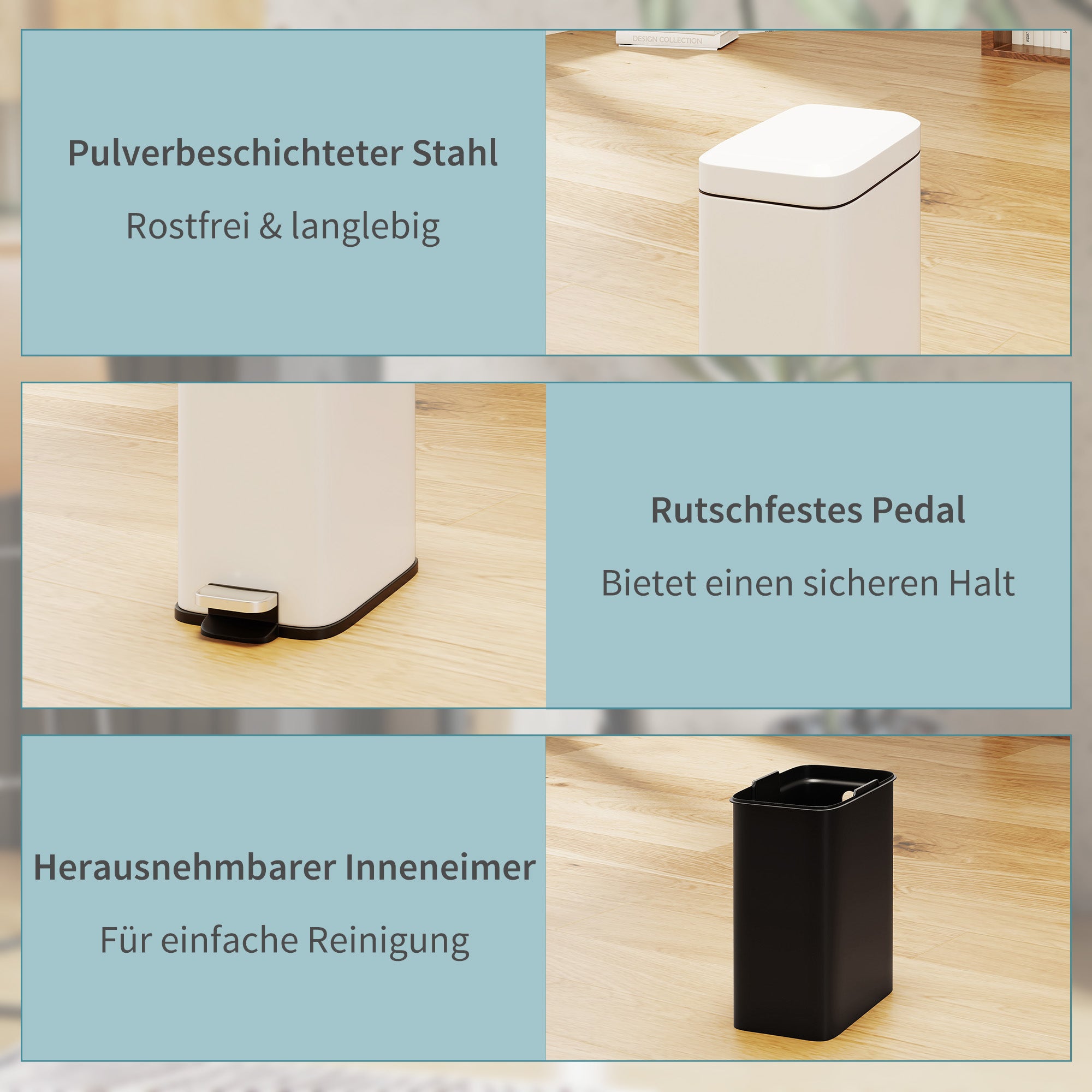 HOMCOM Mülleimer aus Metall, Abfalleimer, 5 L Fassungsvermögen, mit Fußpedal, mit Inneneimer, Weiß