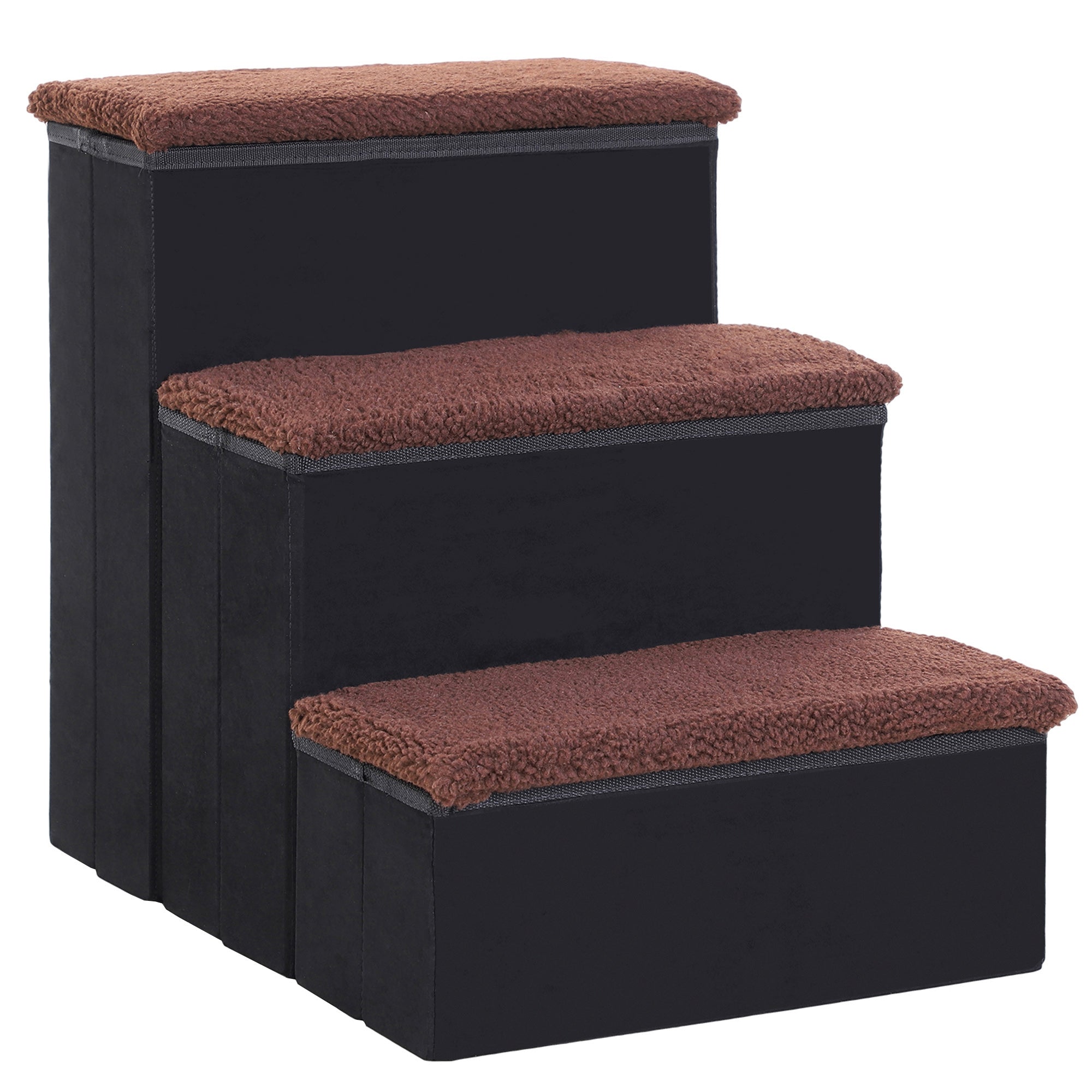 PawHut Haustiertreppe Katzentreppe Hundetreppe Faltbar 3 Stufen Tiertreppe mit Stauraum für Katzen und Hunde MDF Schwarz 40 x 54 x 48 cm