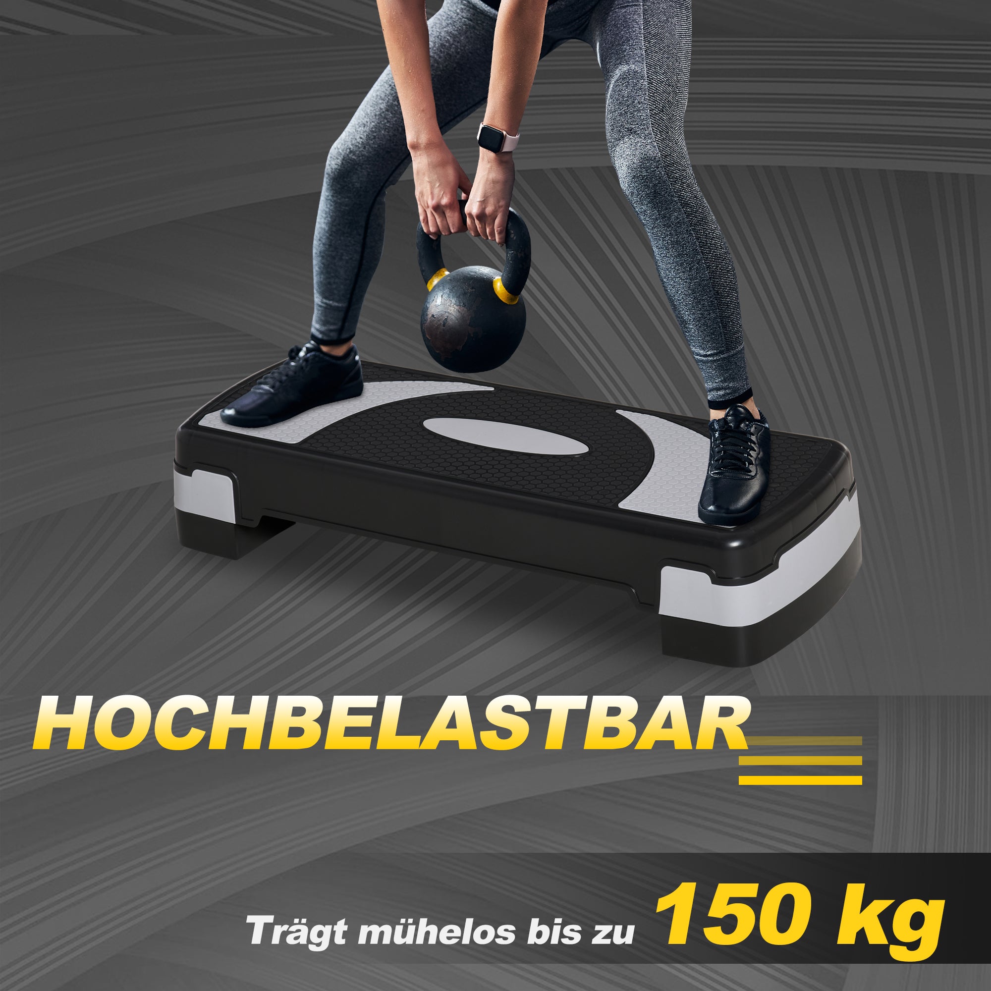 HOMCOM Aerobic-Stepper 3-stufig höhenverstellbar 80 x 31 x 20 cm Schwarz+Grau