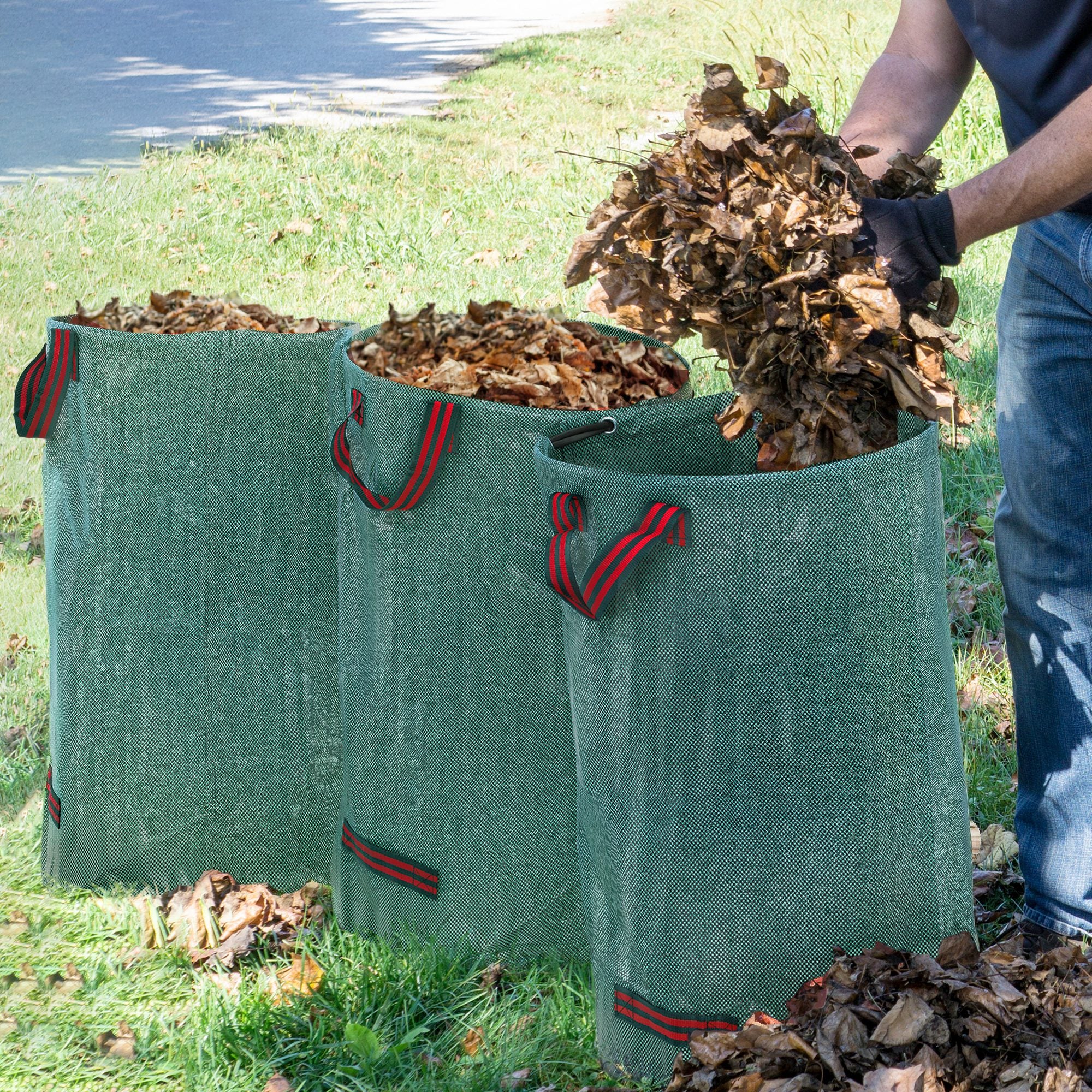 Outsunny Gartensack 3x120L wasserdicht Gartenabfallsack mit Griffe, stabil Laubsack UV Schutz Grün