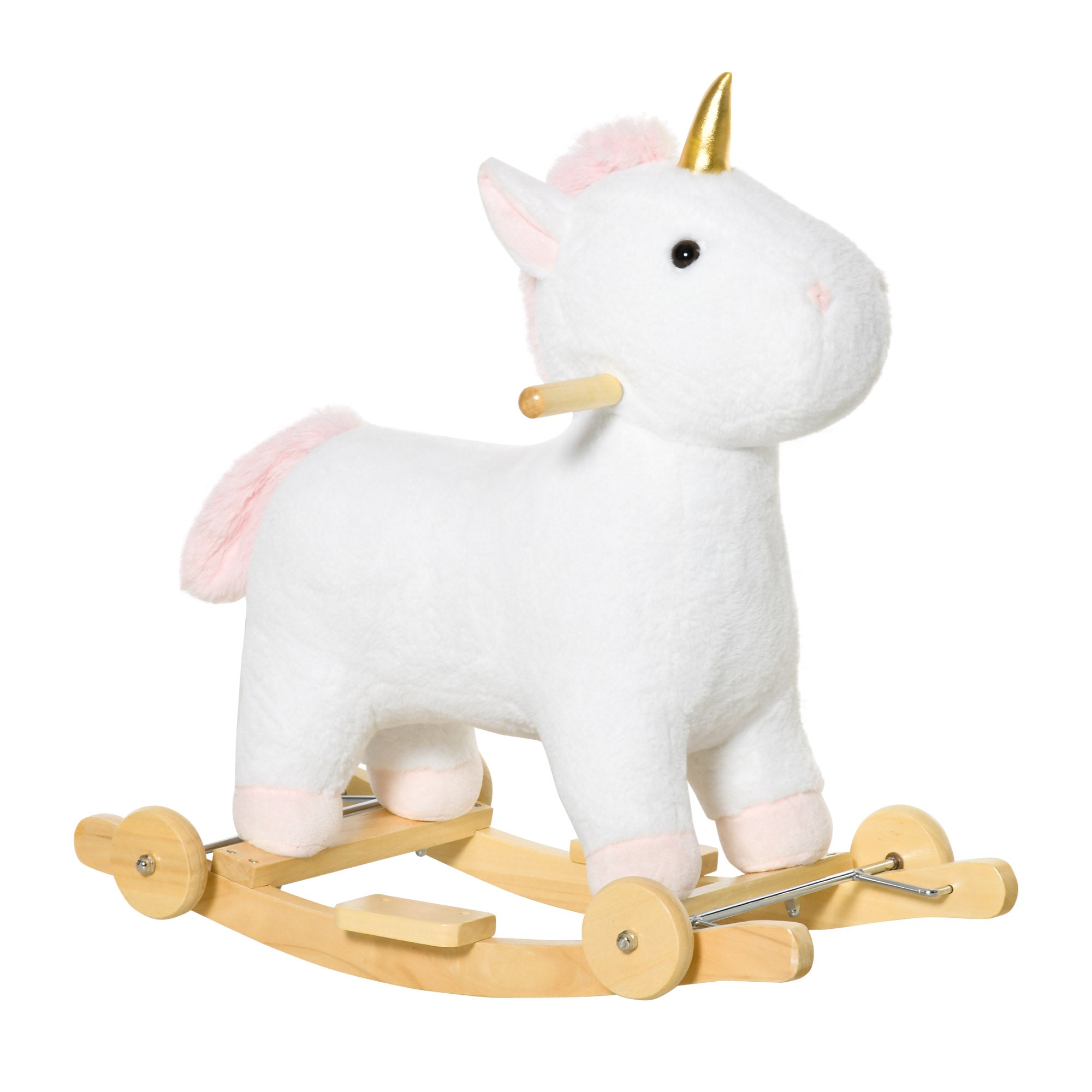 HOMCOM 2-IN-1 Schaukelpferd mit Räder Plüsch Schaukeltier Babyschaukel Spielzeug Weiß 63 x 38 x 63 cm