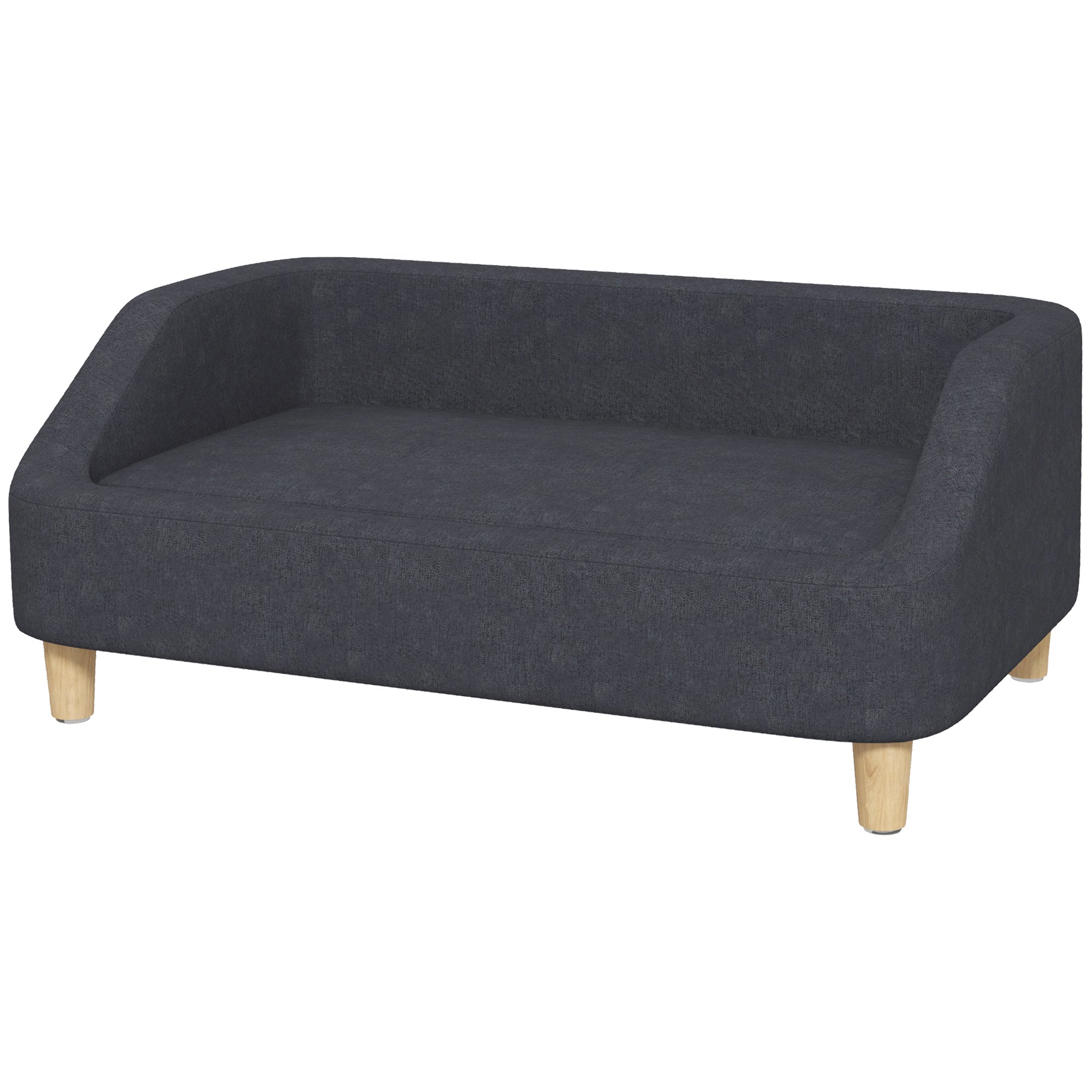 PawHut Hundesofa, Haustiersofa Katzensofa Hundebett für mittelgroße und große Hunde, Hundecouch mit Erhöhtem Design, Hundesessel mit Holzbeine, Dunkelgrau, 95 x 63 x 39 cm