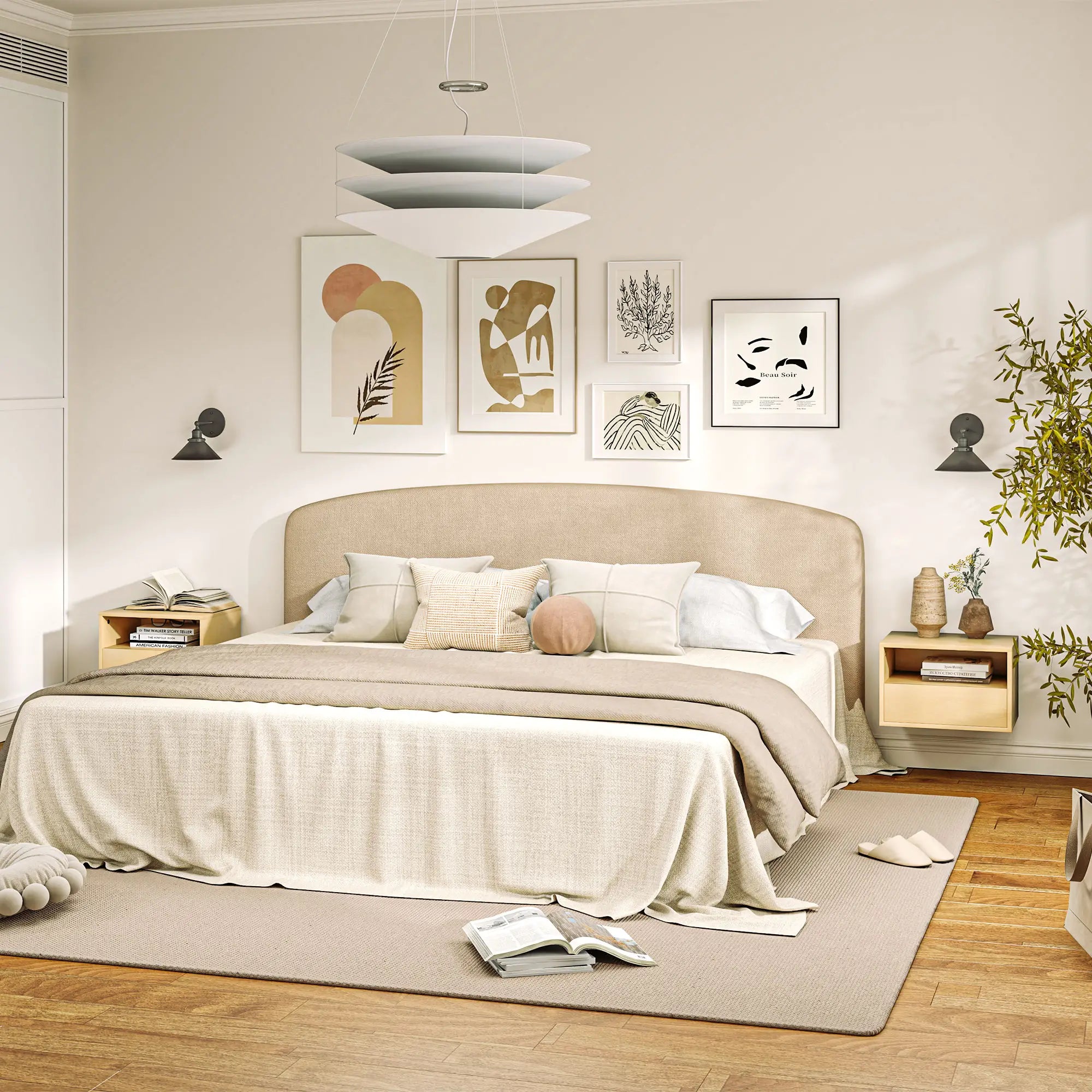 HOMCOM 2-teiliges Wandnachttisch-Set, Nachttisch, Nachtkommode, Spanplatte, Natur, 45 x 35 x 27,5 cm