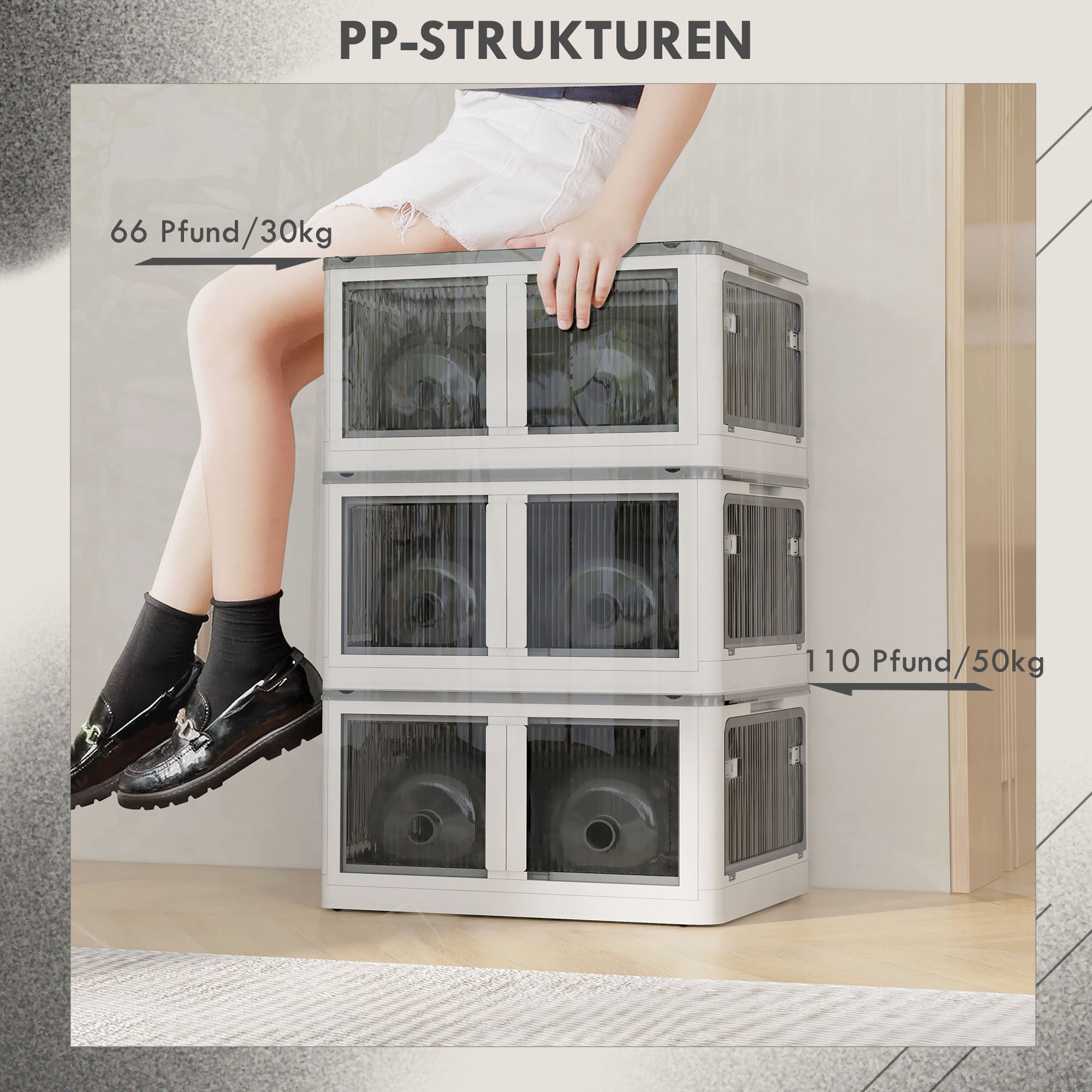 HOMCOM Aufbewahrungsbox Aufbewahrungskorb. faltbar, mit Staubschutz, 67 x 47 x 38 cm, Weiß + Grau