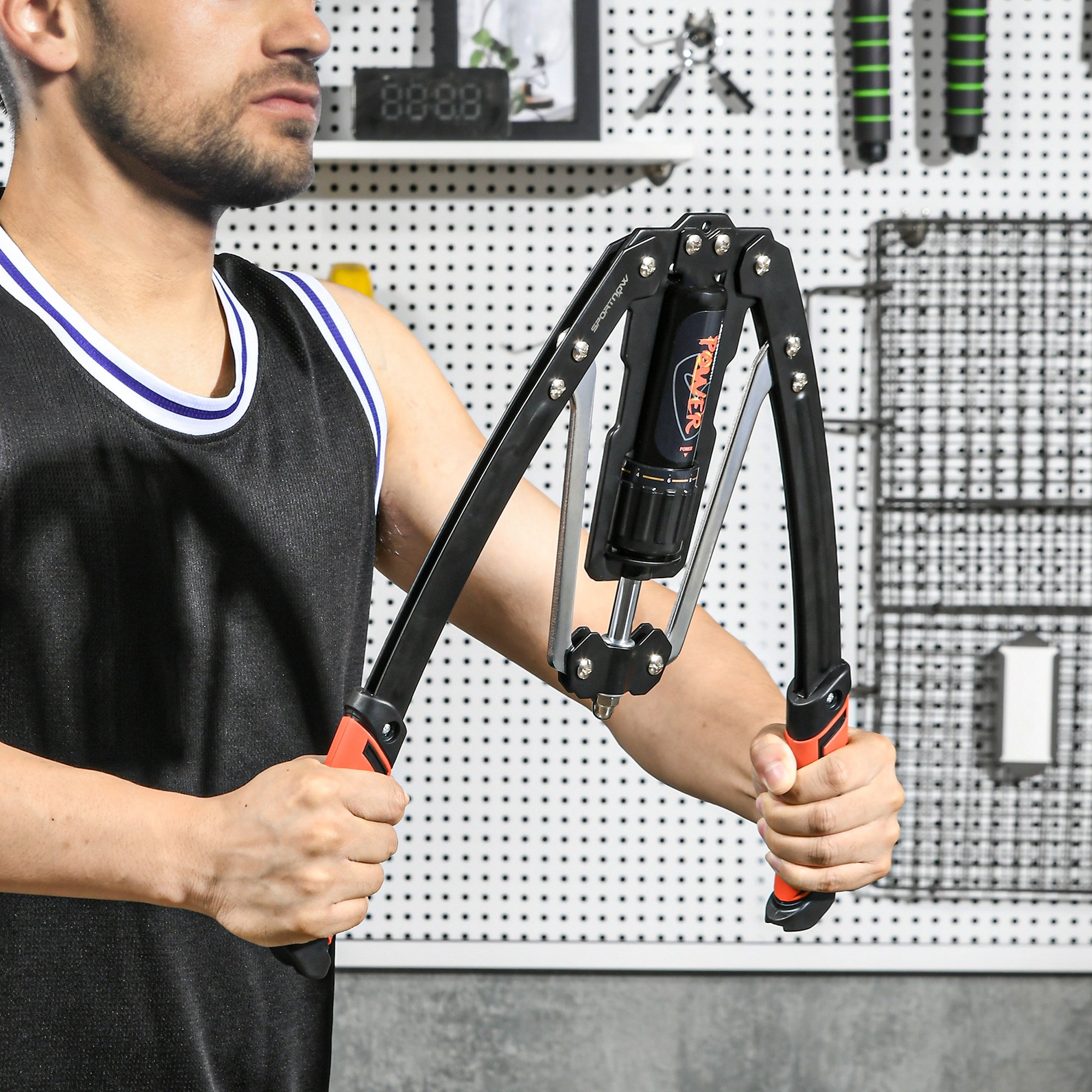 SPORTNOW Power Twister 10-200kg Armtrainer Einstellbare Hydraulische Armtrainingsgerät 43 x 16 x 5 cm Schwarz+Rot