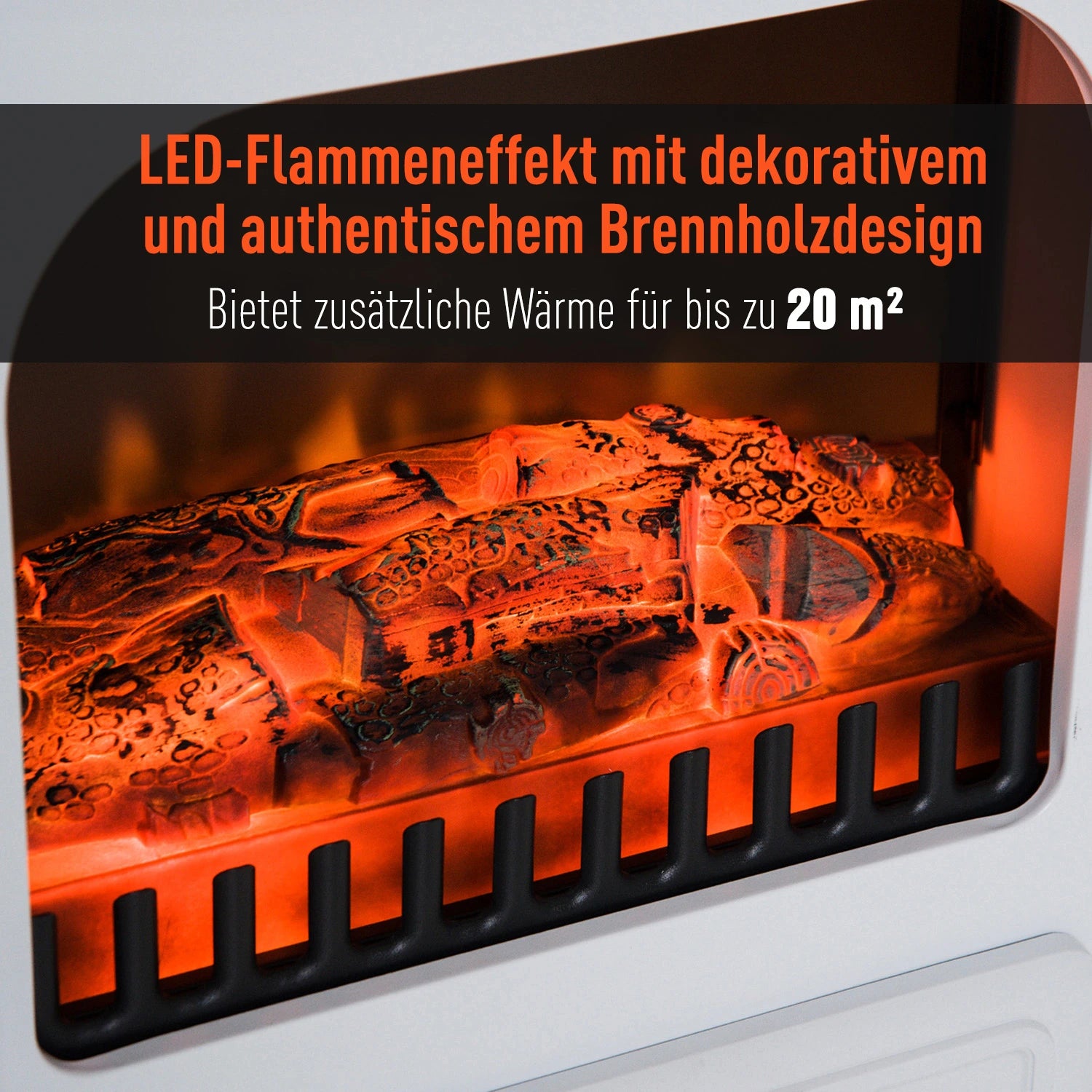 HOMCOM Elektrokamin Kaminofen Flammeneffekt 950/1850W Überhitzungs-Schutz Weiß 41,5 x 28 x 54,8 cm